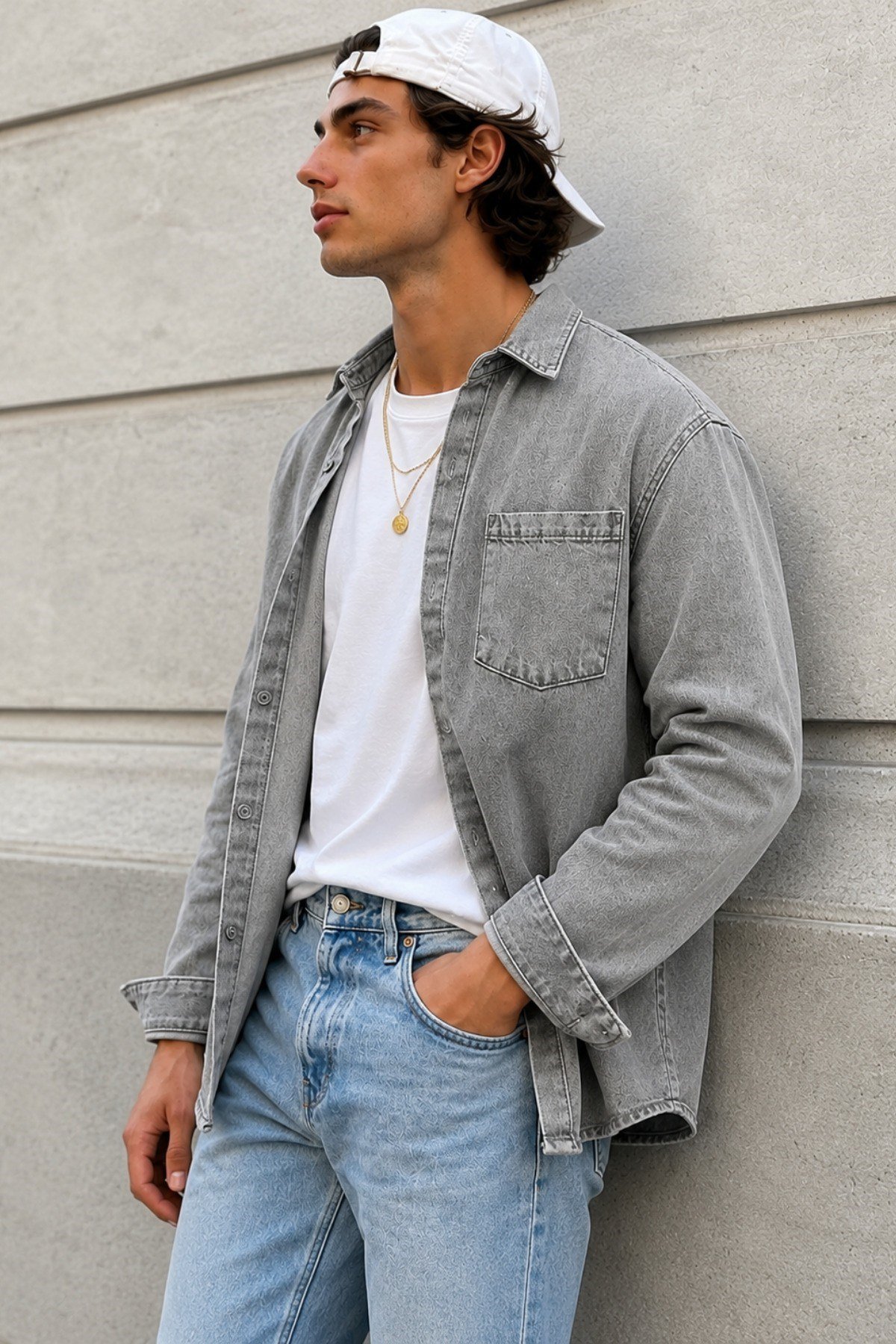 Tarz CoolGömlekRGSRSGML026-Yeşil-MErkek Regular Denim Gömlek – Yıkamalı Kot Uzun Kollu Cepli Jean Gömlek
