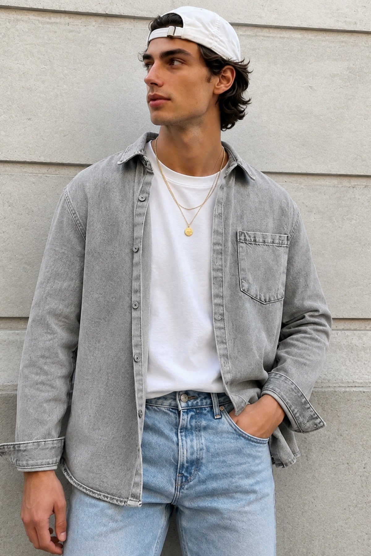 Tarz CoolGömlekRGSRSGML026-Yeşil-MErkek Regular Denim Gömlek – Yıkamalı Kot Uzun Kollu Cepli Jean Gömlek
