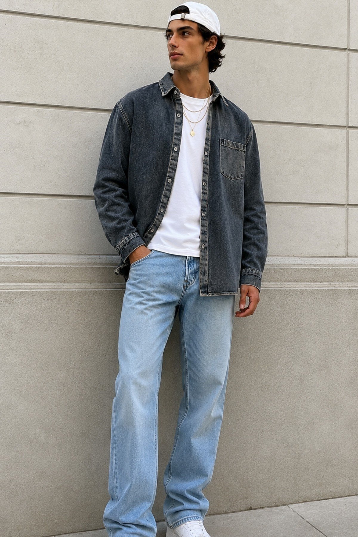 Tarz CoolGömlekRGSRSGML026-Yeşil-MErkek Regular Denim Gömlek – Yıkamalı Kot Uzun Kollu Cepli Jean Gömlek