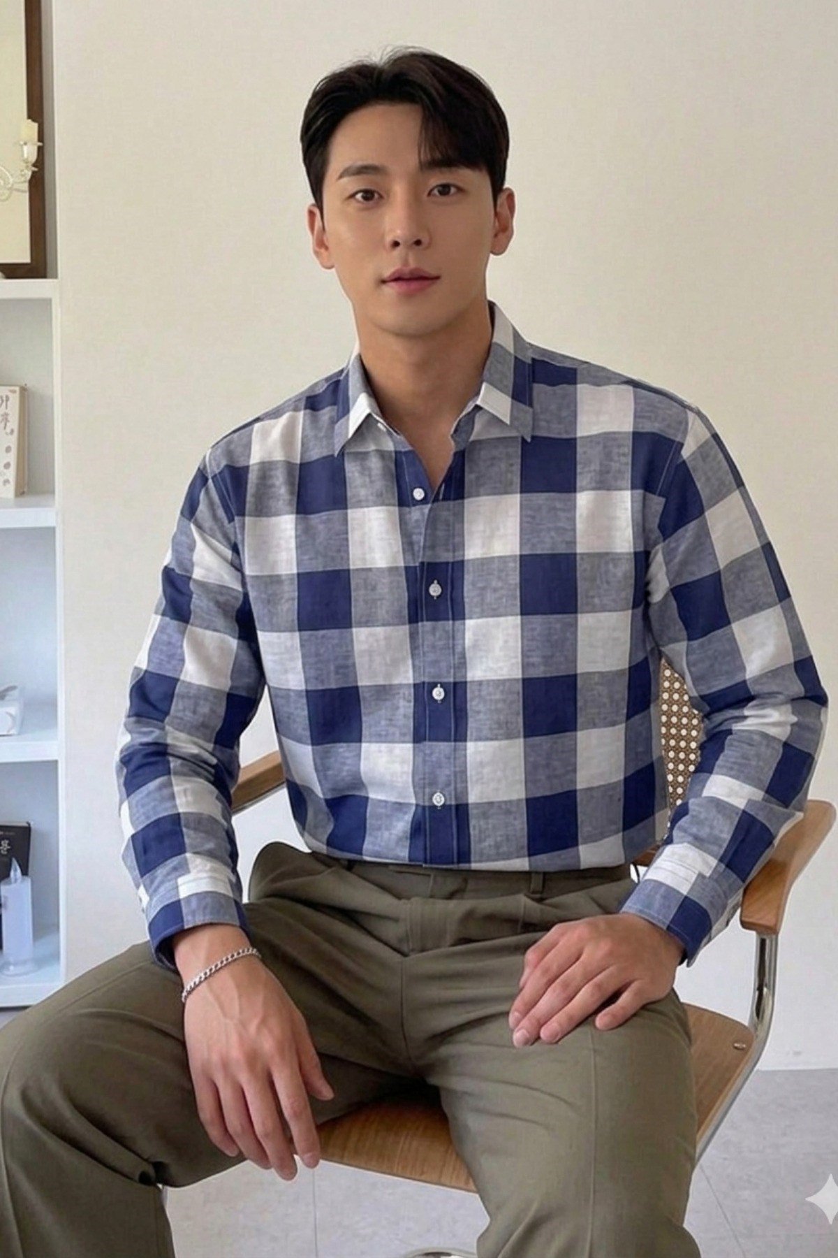 Tarz CoolGömlekTC-GML-2419-Lacivert-XLErkek Ekose-Kareli Gömlek Slim Fit Pamuk Karışımlı Klasik Tarz Uzun Kollu Gömlek