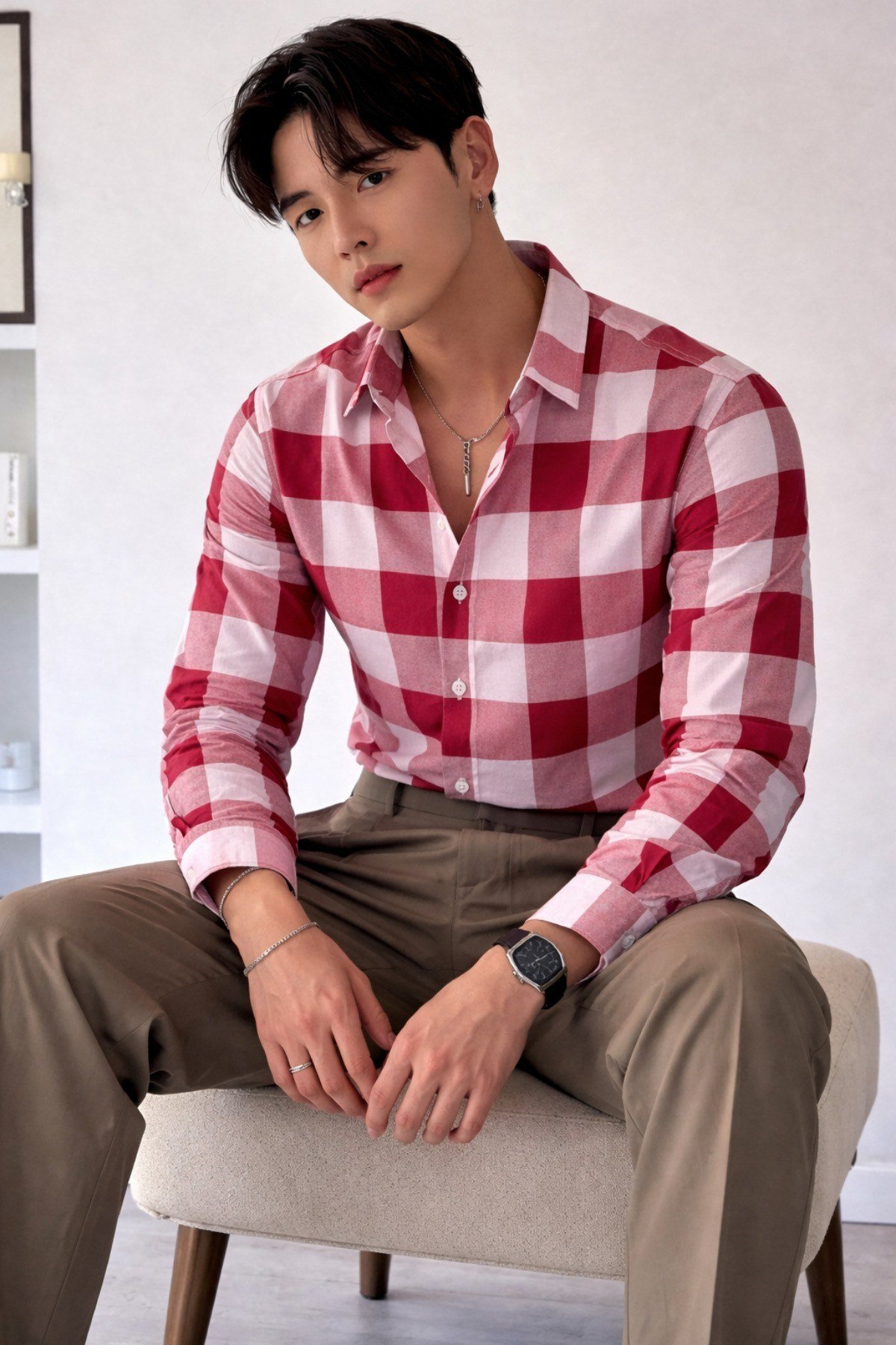 Tarz CoolGömlekTC-GML-2419-Lacivert-XLErkek Ekose-Kareli Gömlek Slim Fit Pamuk Karışımlı Klasik Tarz Uzun Kollu Gömlek