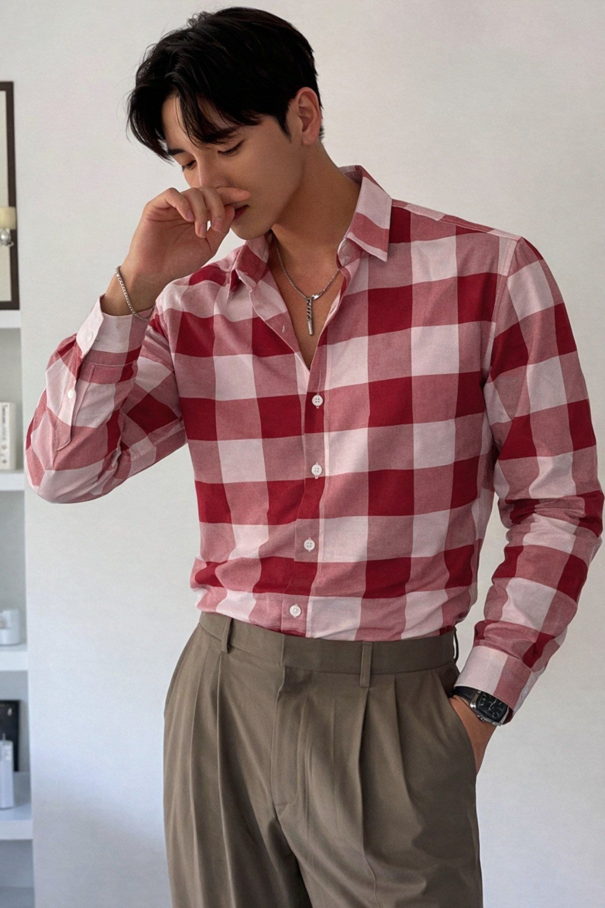 Tarz CoolGömlekTC-GML-2419-Lacivert-XLErkek Ekose-Kareli Gömlek Slim Fit Pamuk Karışımlı Klasik Tarz Uzun Kollu Gömlek