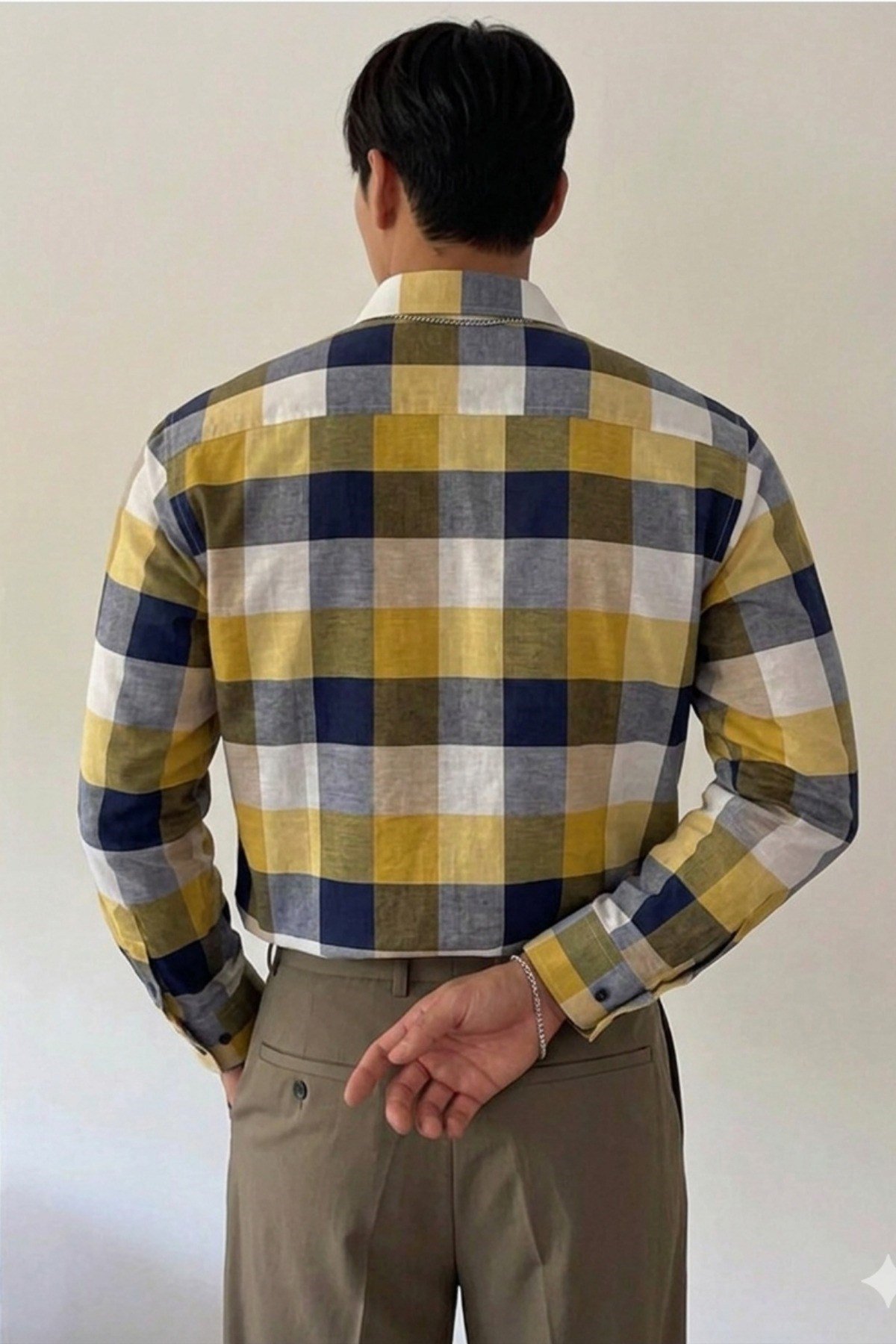 Tarz CoolGömlekTC-GML-2419-Lacivert-XLErkek Ekose-Kareli Gömlek Slim Fit Pamuk Karışımlı Klasik Tarz Uzun Kollu Gömlek