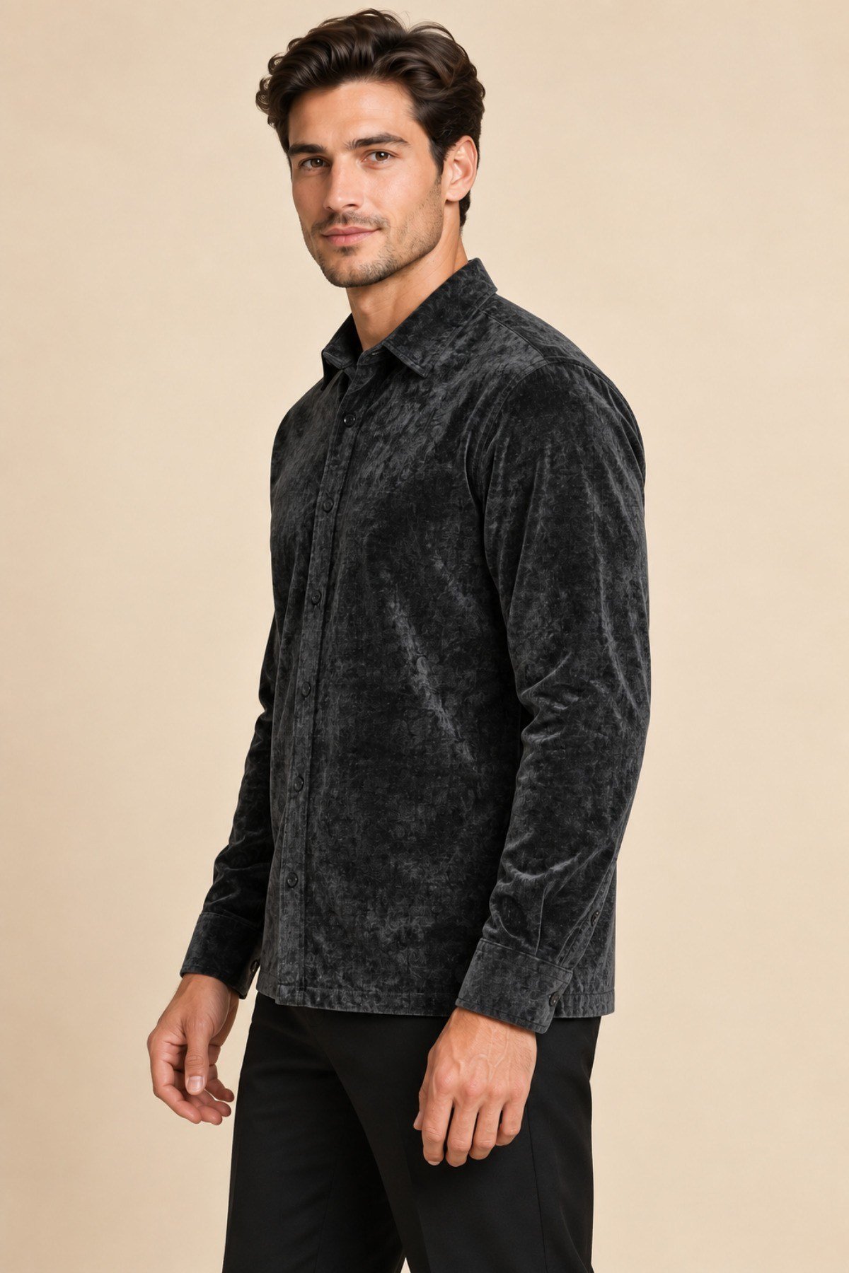 Tarz CoolGömlekTC-KDG-026BRLErkek Parlak Kadife Uzun Kollu Regular Fit Gömlek