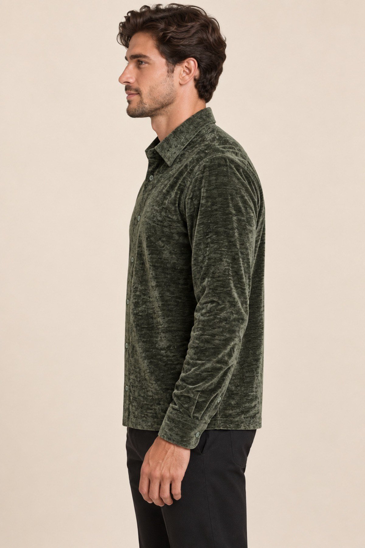 Tarz CoolGömlekTC-KDG-026BRLErkek Parlak Kadife Uzun Kollu Regular Fit Gömlek