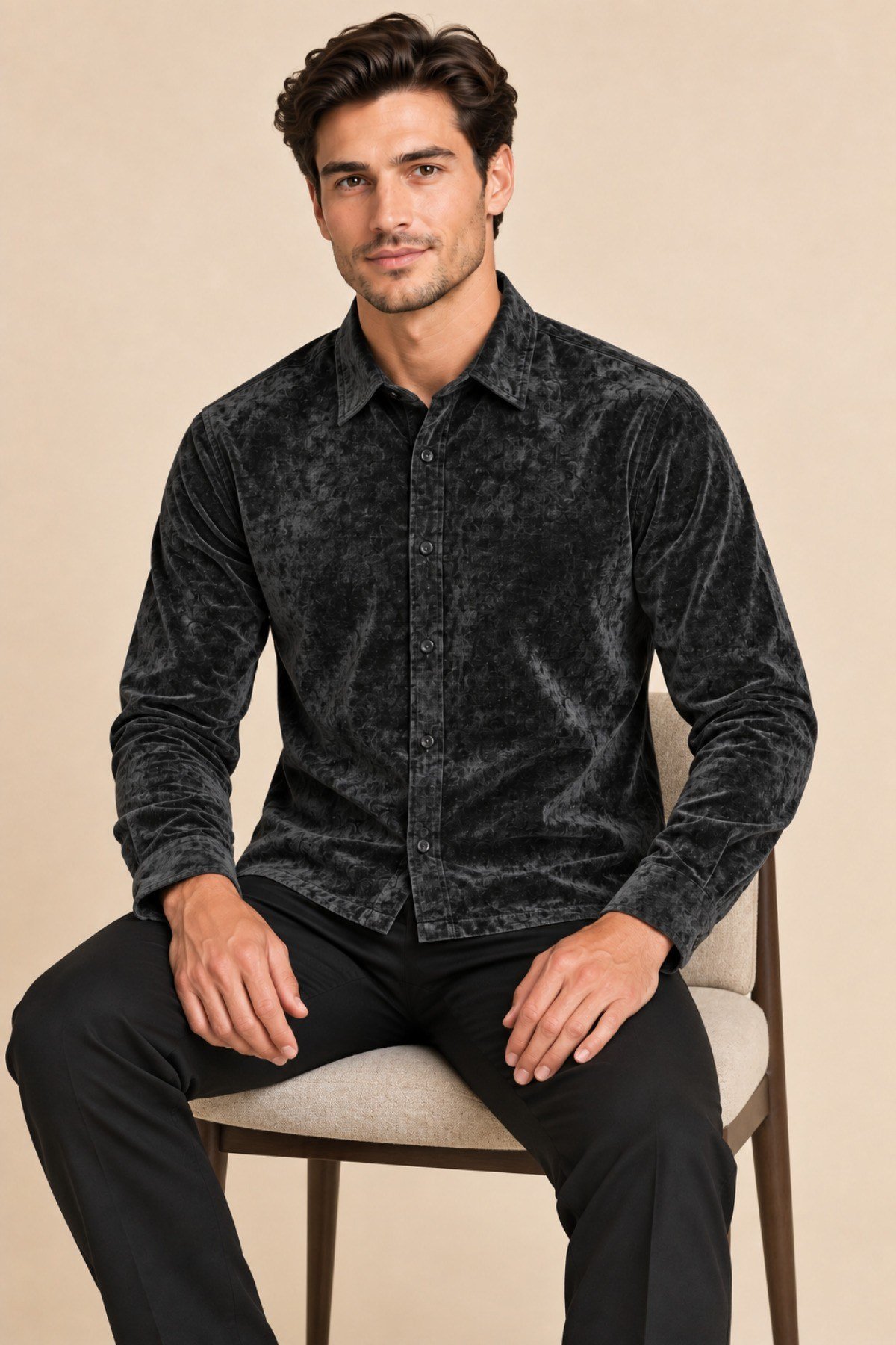 Tarz CoolGömlekTC-KDG-026BRLErkek Parlak Kadife Uzun Kollu Regular Fit Gömlek