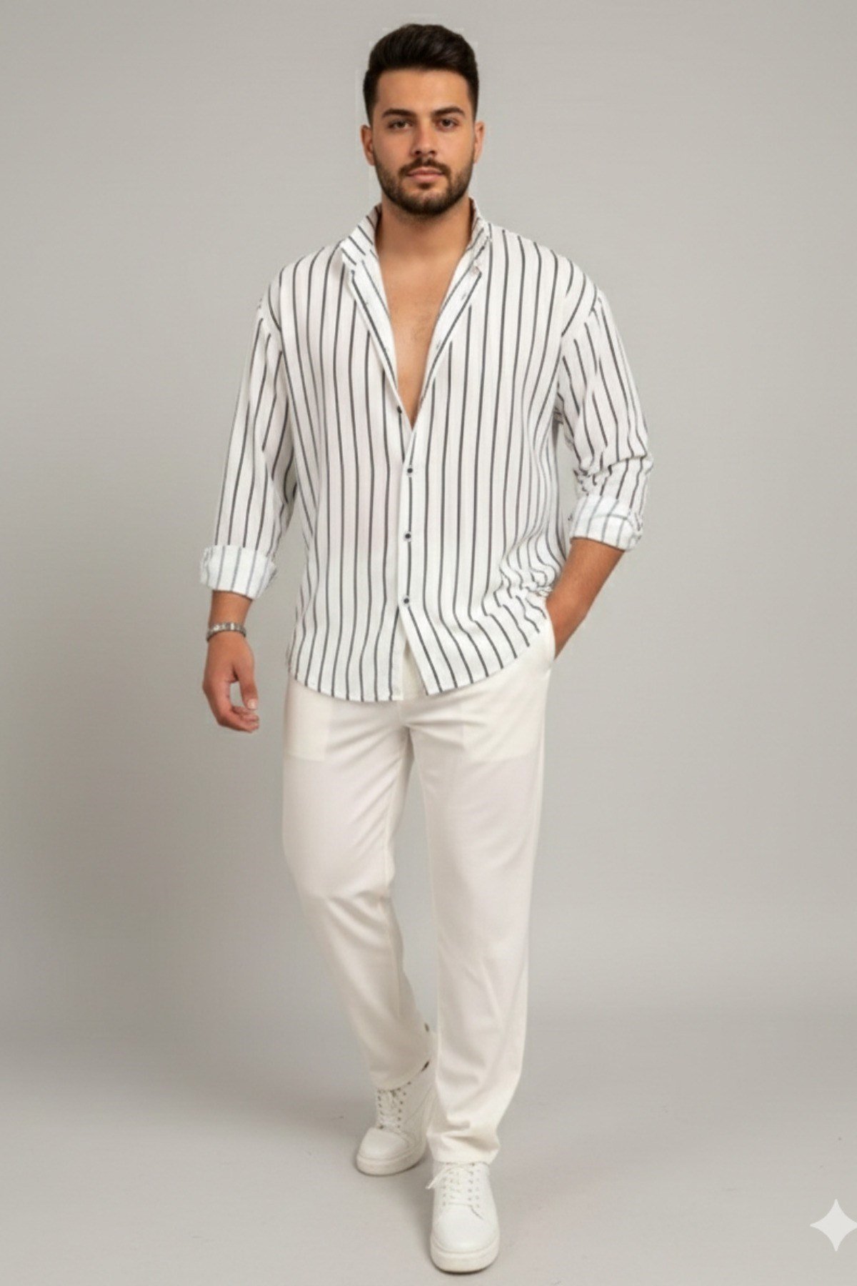 Tarz CoolGömlekTRZ-GMLK-26BRDSErkek İki Çizgili Regular Relaxed Fit Uzun Kollu Gömlek
