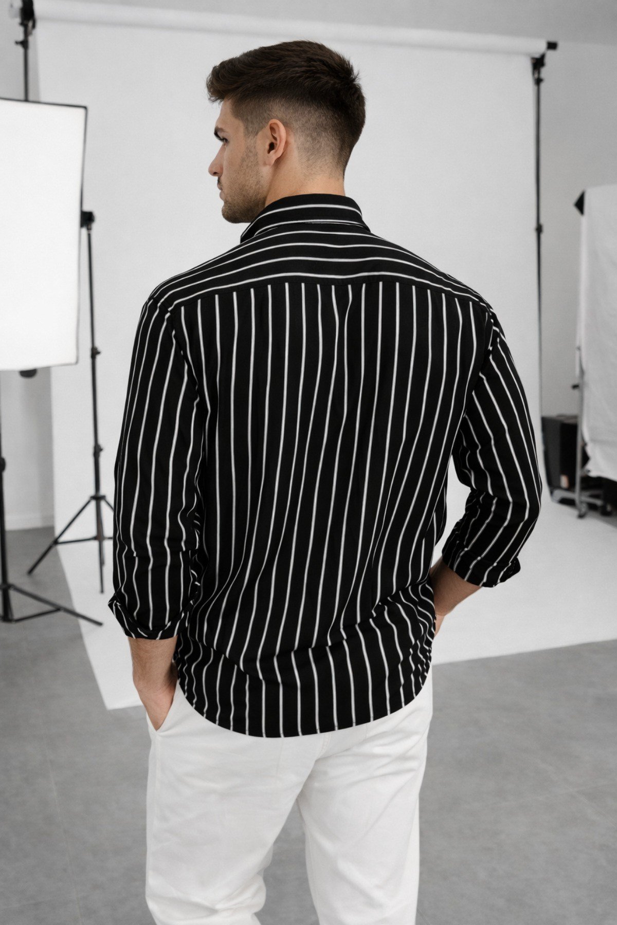 Tarz CoolGömlekTRZ-GMLK-26BRDSErkek İki Çizgili Regular Relaxed Fit Uzun Kollu Gömlek