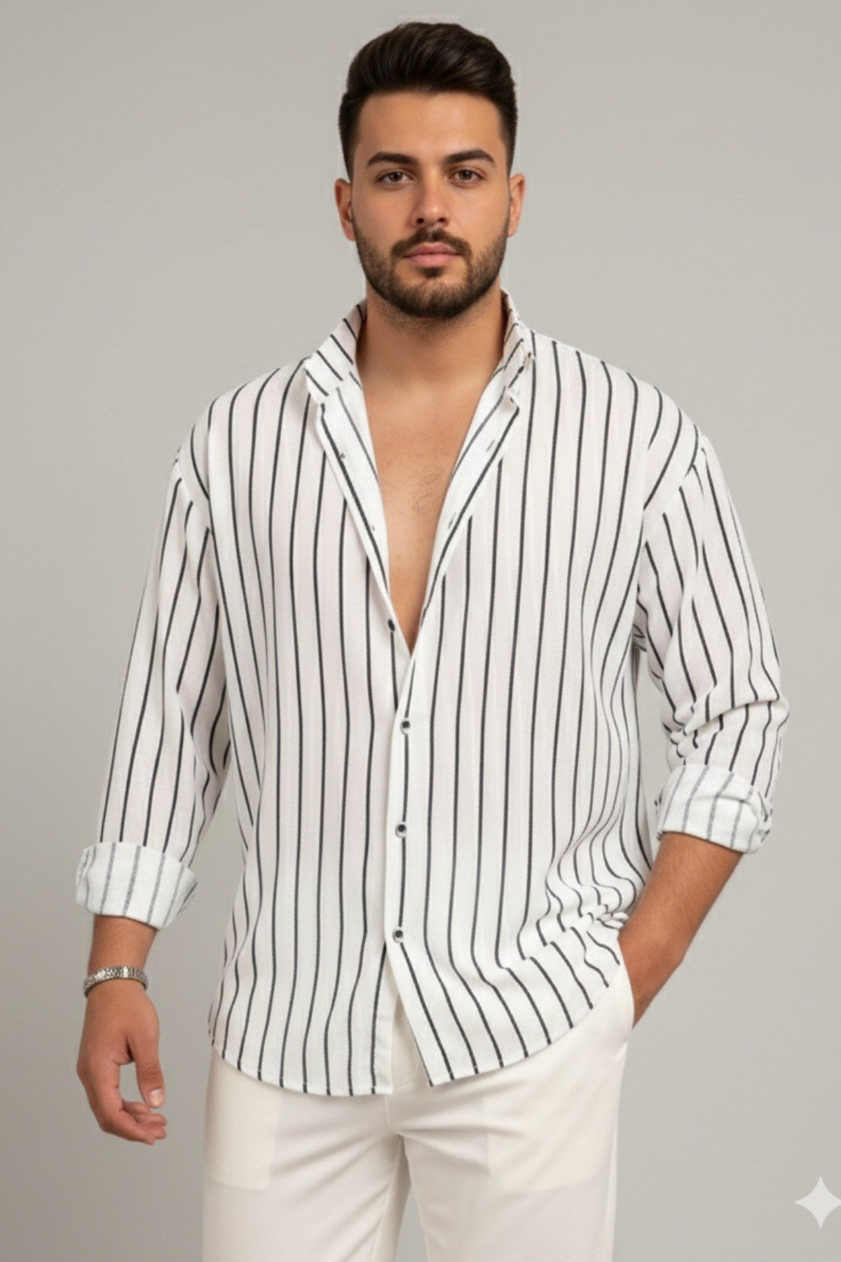 Tarz CoolGömlekTRZ-GMLK-26BRDSErkek İki Çizgili Regular Relaxed Fit Uzun Kollu Gömlek