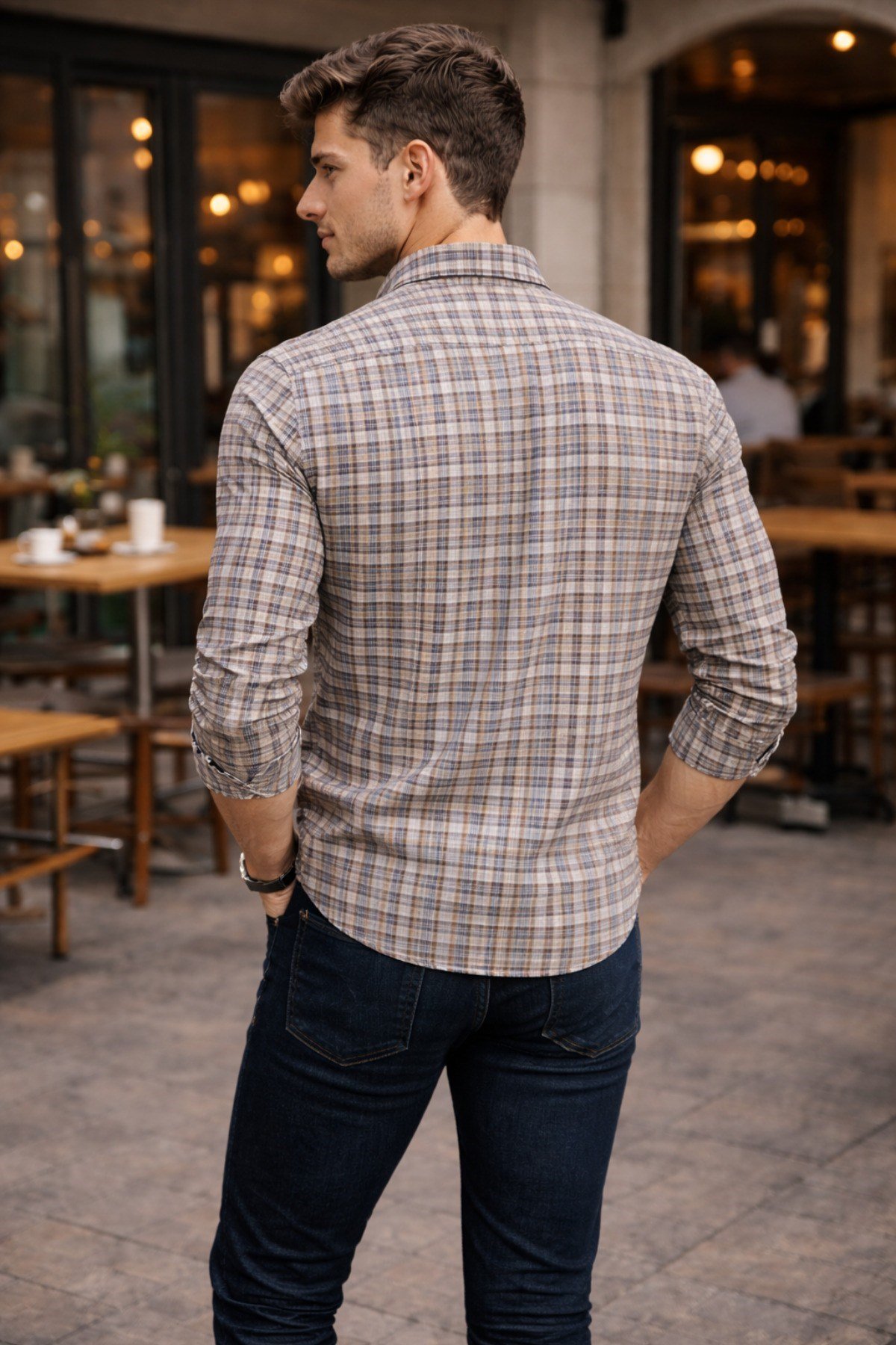Tarz CoolGömlekYCZGLGMLK026-M7-R21Erkek Ekose Slim Fit Gömlek Uzun Kollu Pamuklu Günlük & Casual Şık Gömlek