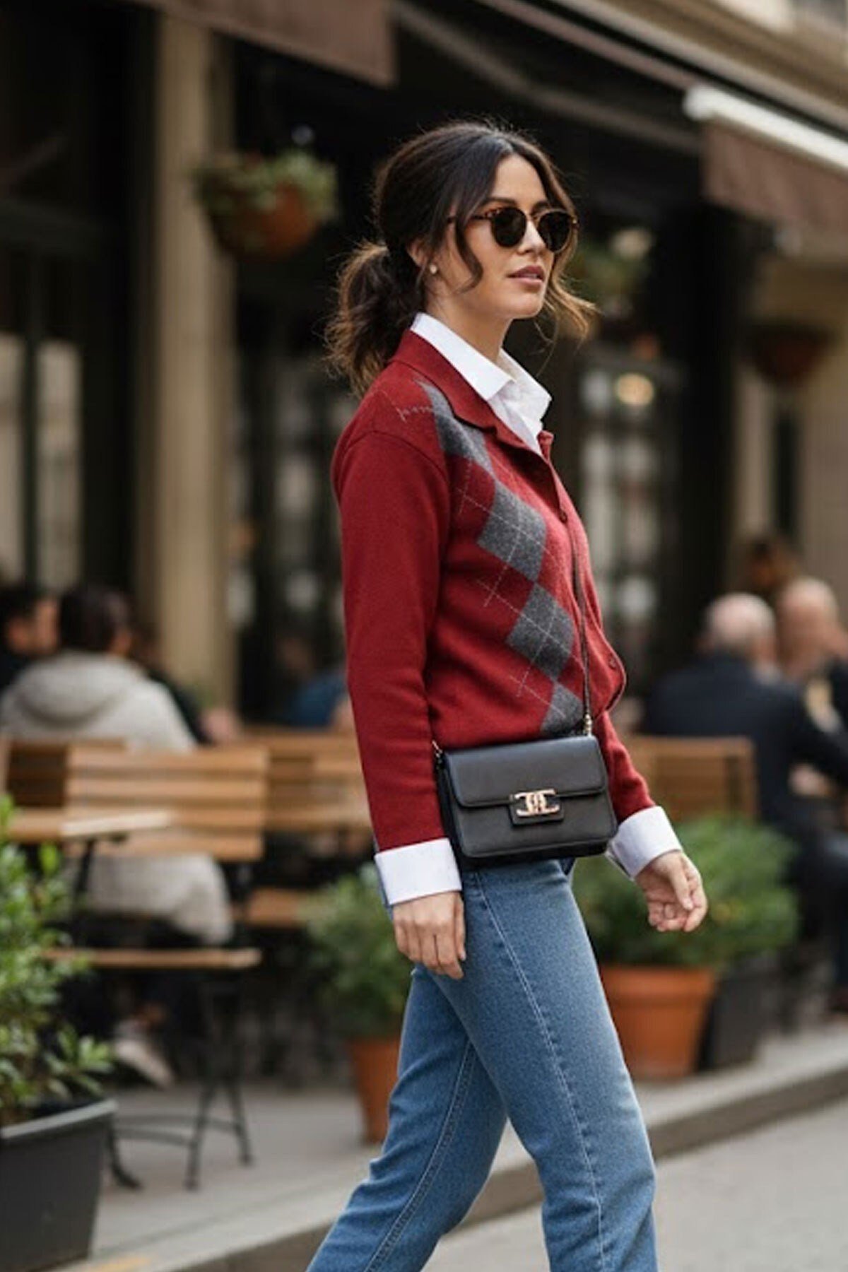 Tarz CoolHırkaBKLHRK025R01Kadın Baklava Desen Düğmeli Tasarım Yeni Trend Triko Hırka