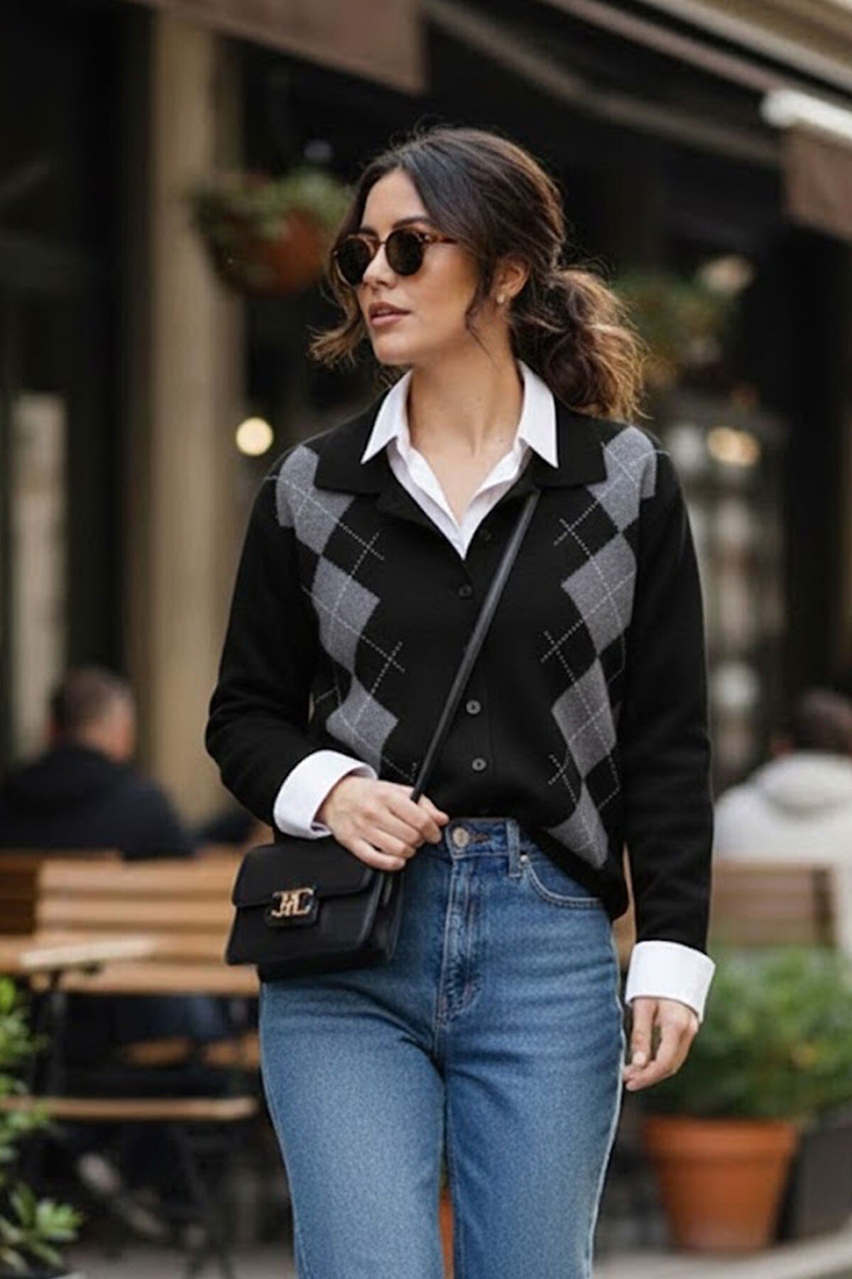 Tarz CoolHırkaBKLHRK025R01Kadın Baklava Desen Düğmeli Tasarım Yeni Trend Triko Hırka