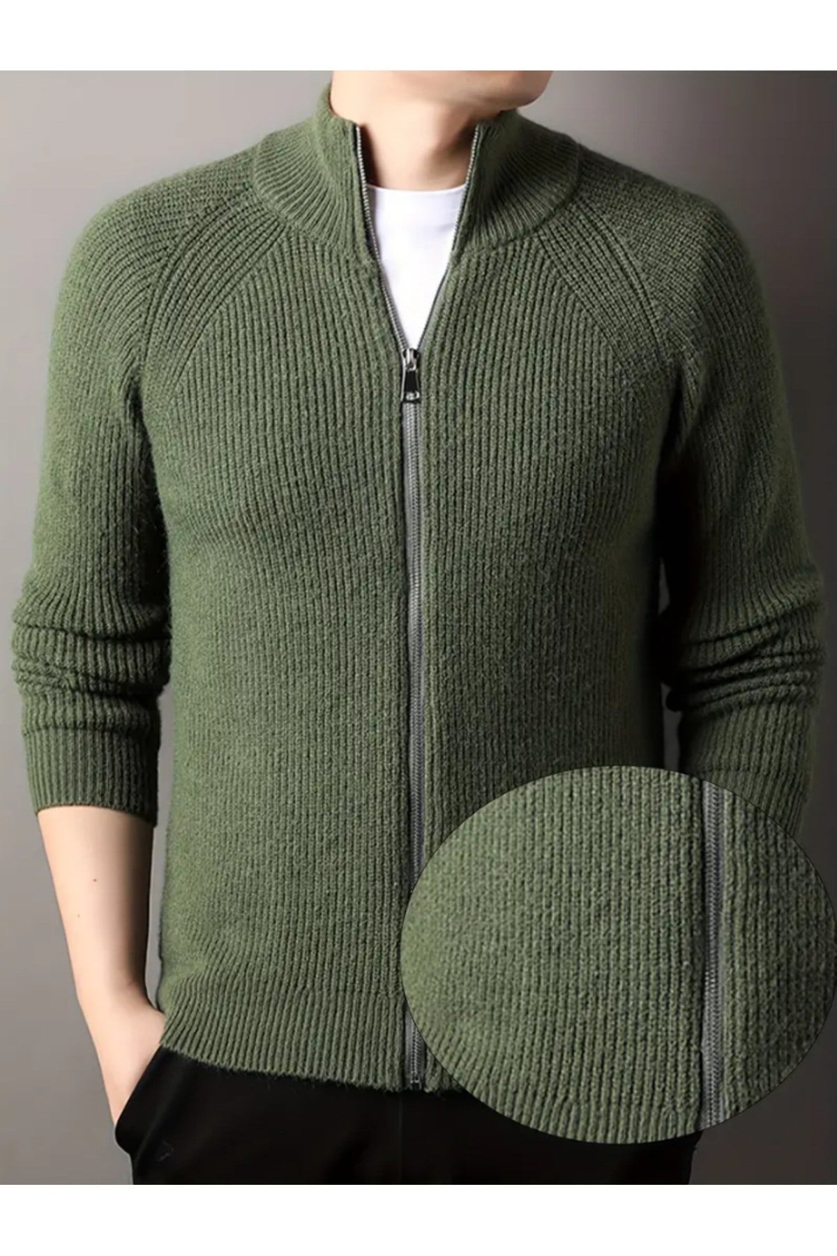Tarz CoolHırkaHRK19197R10Erkek Dik Yaka Fermuarlı Slim Fit Triko Hırka