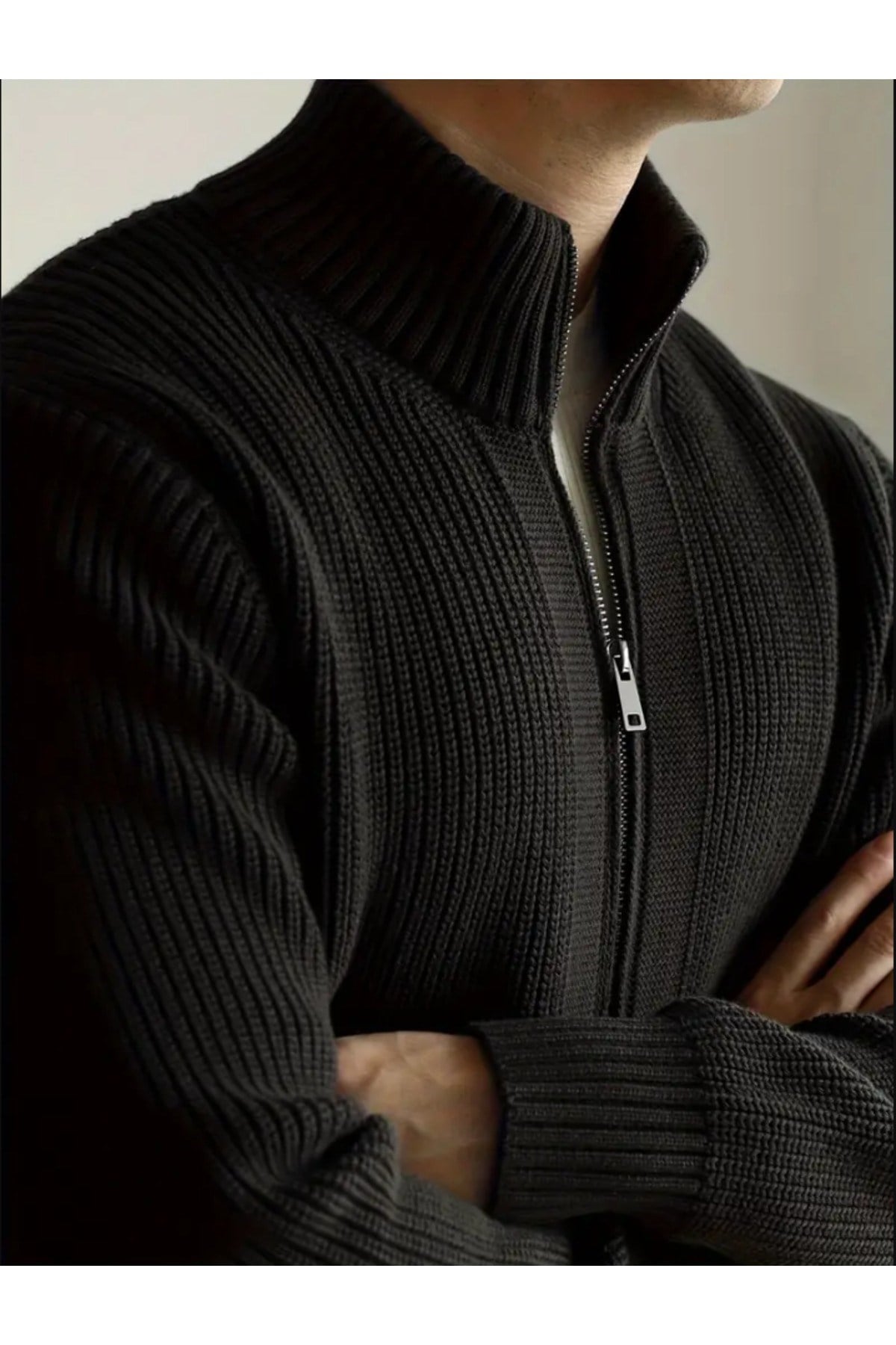 Tarz CoolHırkaHRK19197R10Erkek Dik Yaka Fermuarlı Slim Fit Triko Hırka