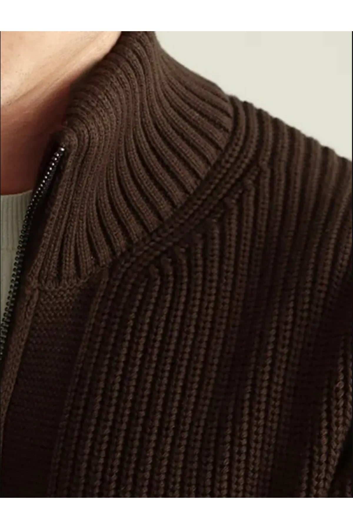 Tarz CoolHırkaHRK19197R10Erkek Dik Yaka Fermuarlı Slim Fit Triko Hırka