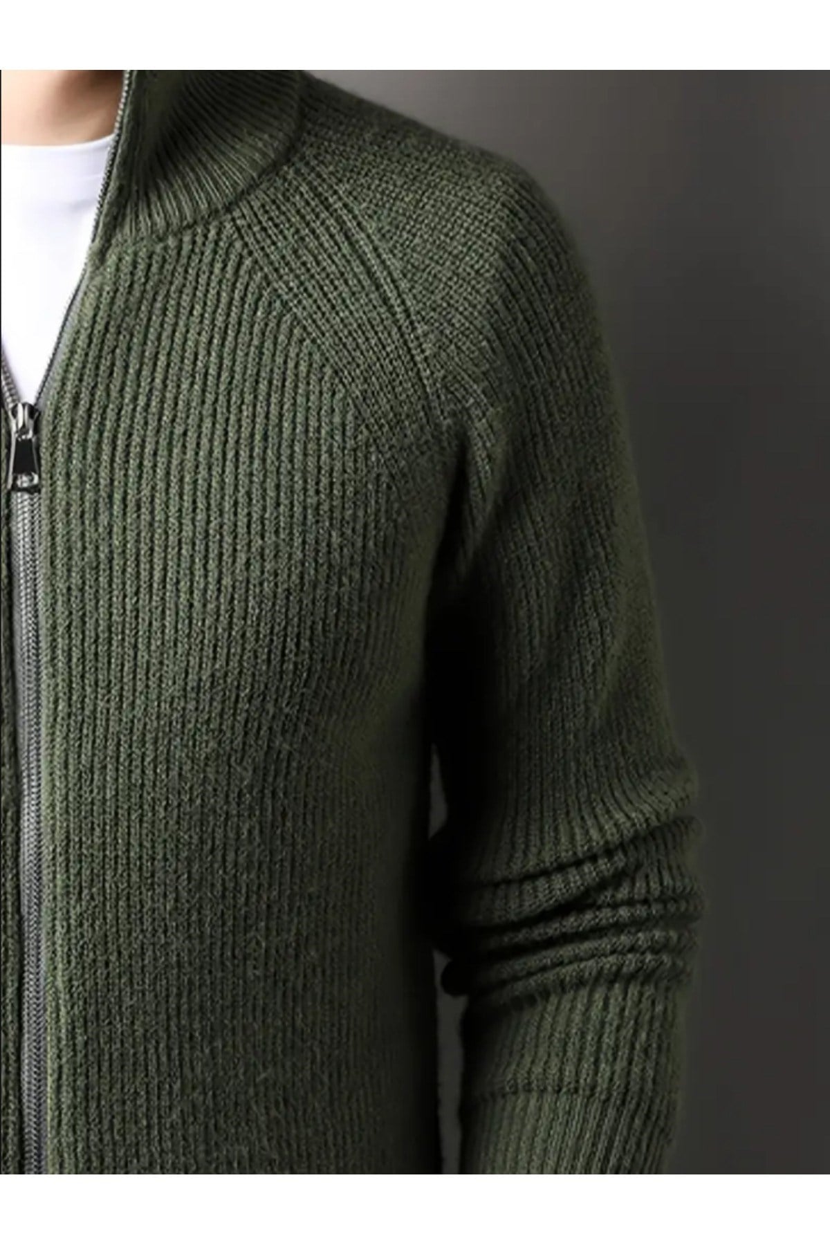 Tarz CoolHırkaHRK19197R10Erkek Dik Yaka Fermuarlı Slim Fit Triko Hırka