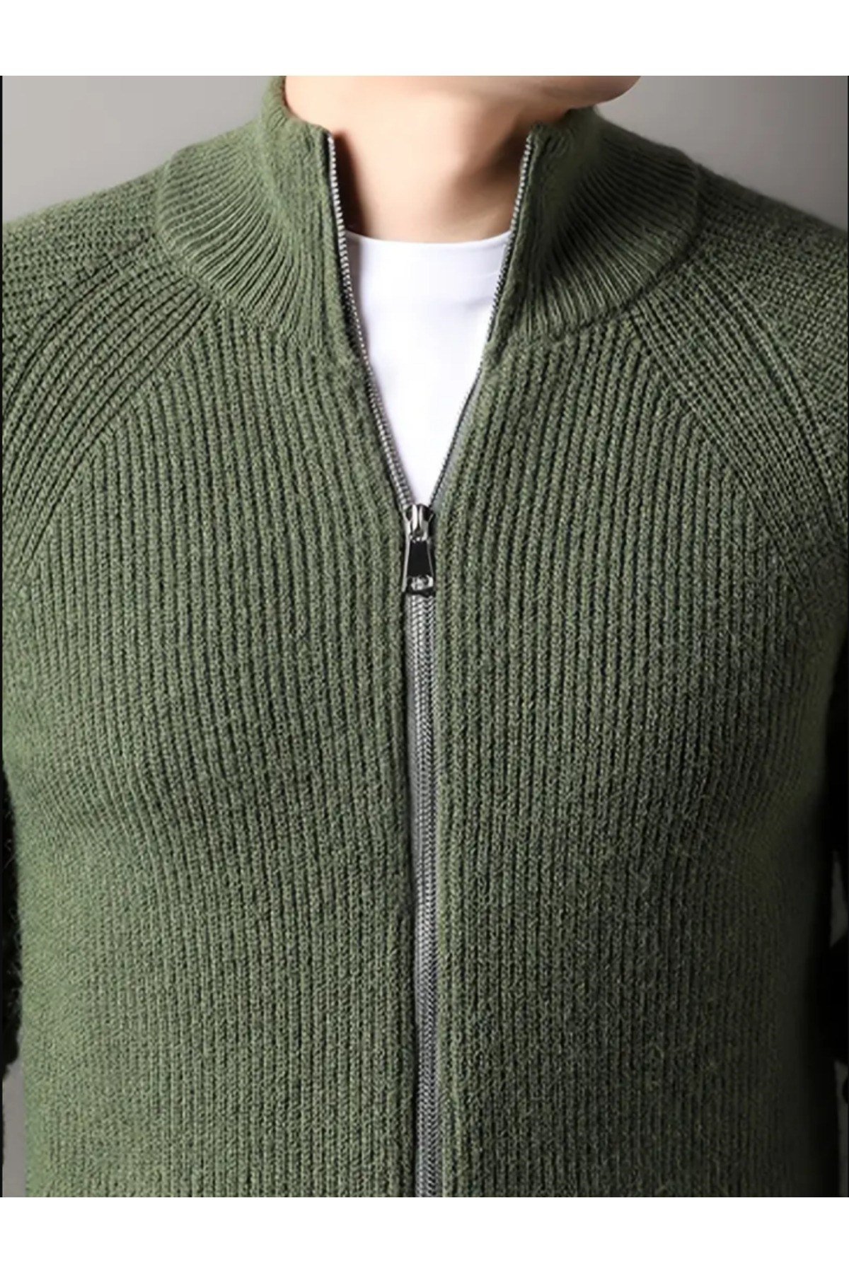 Tarz CoolHırkaHRK19197R10Erkek Dik Yaka Fermuarlı Slim Fit Triko Hırka