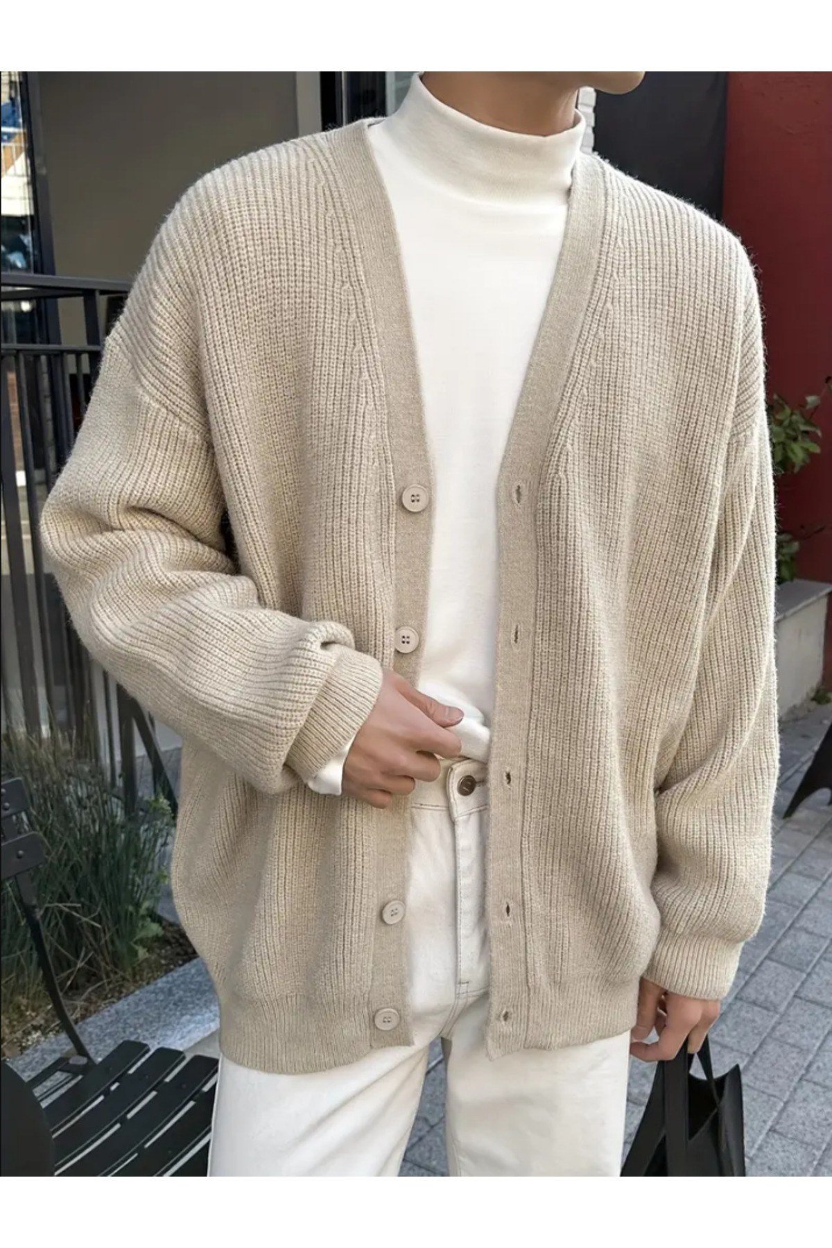 Tarz CoolHırkaHRRK8193R04-1Erkek Regular Fit Düğmeli V Yaka Triko Hırka