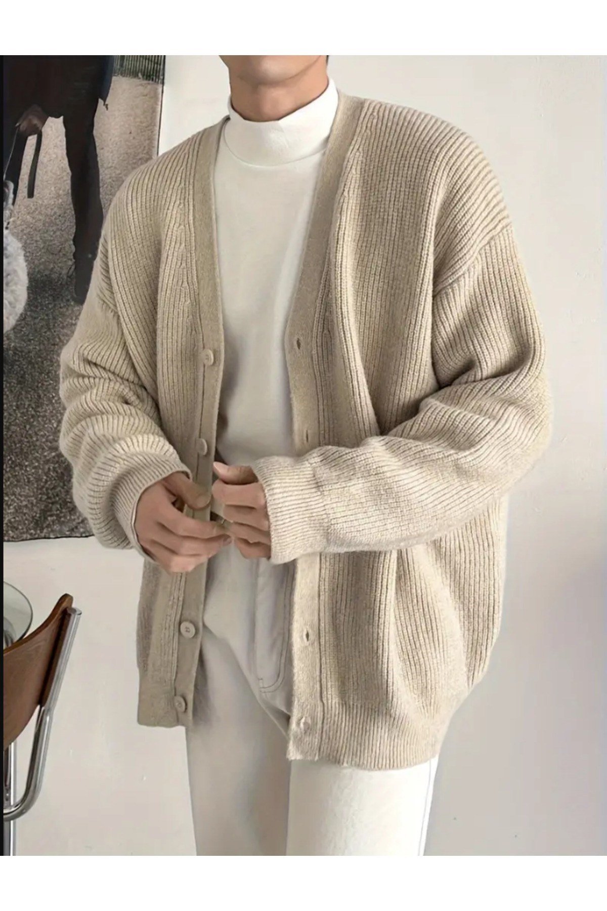 Tarz CoolHırkaHRRK8193R04-1Erkek Regular Fit Düğmeli V Yaka Triko Hırka