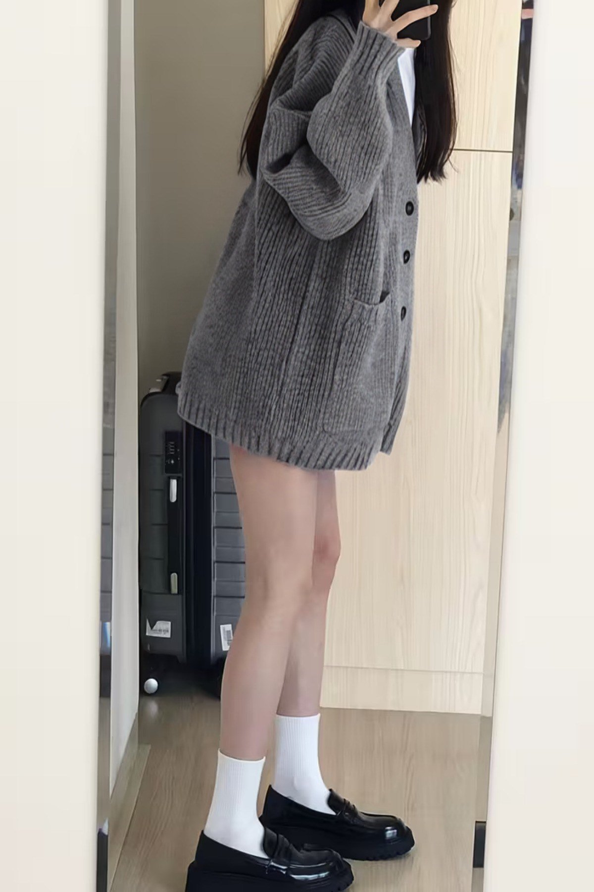 Tarz CoolHırkaKDNHRK001-BRD-L/XLKadın Oversize Cepli Düğmeli V Yaka Triko Hırka