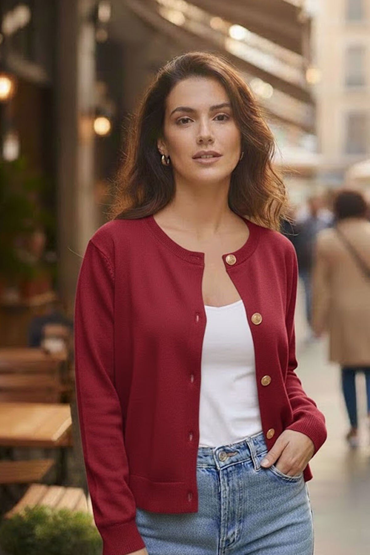 Tarz CoolHırkaTUR2797-M21-R9Yumuşak Dokulu Düğmeli Ceket Görünümlü Triko Hırka