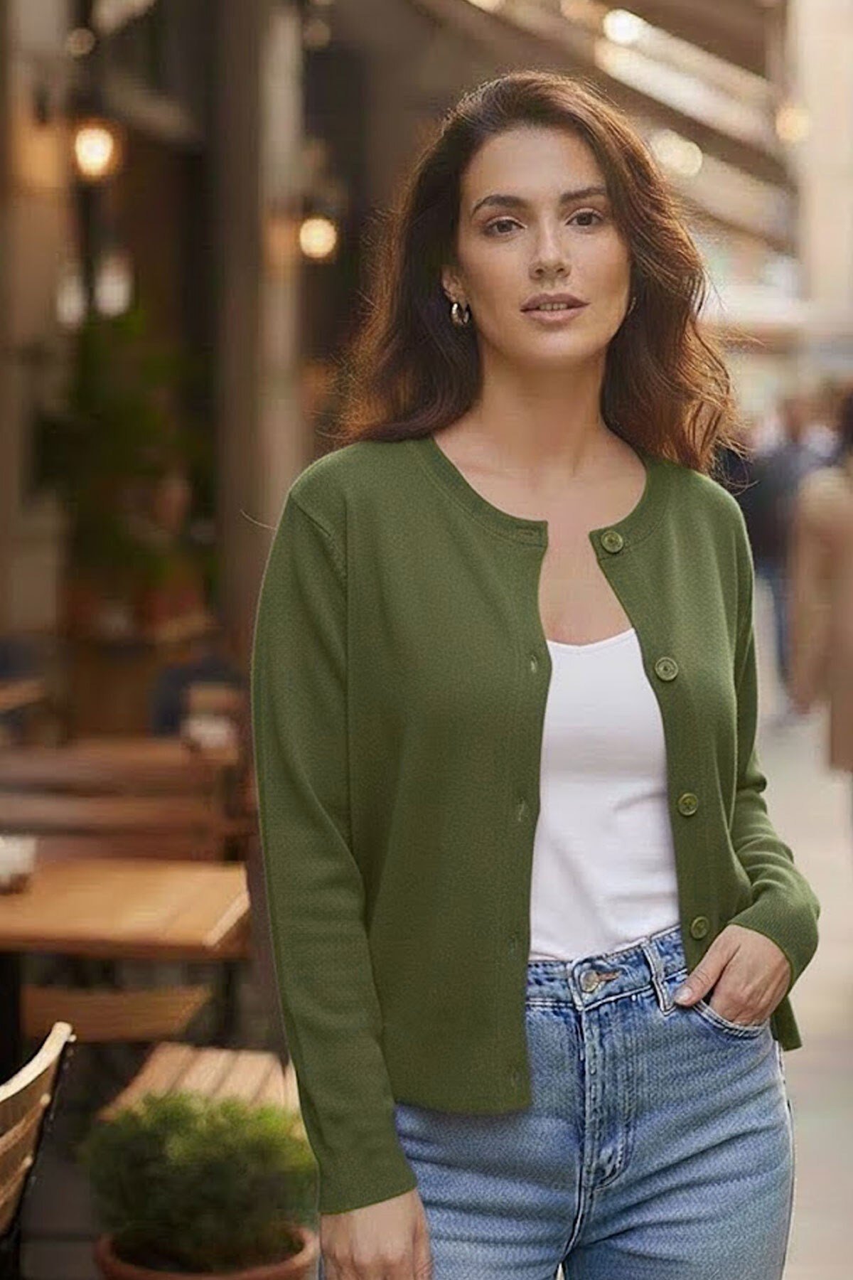 Tarz CoolHırkaTUR2797-M21-R9Yumuşak Dokulu Düğmeli Ceket Görünümlü Triko Hırka