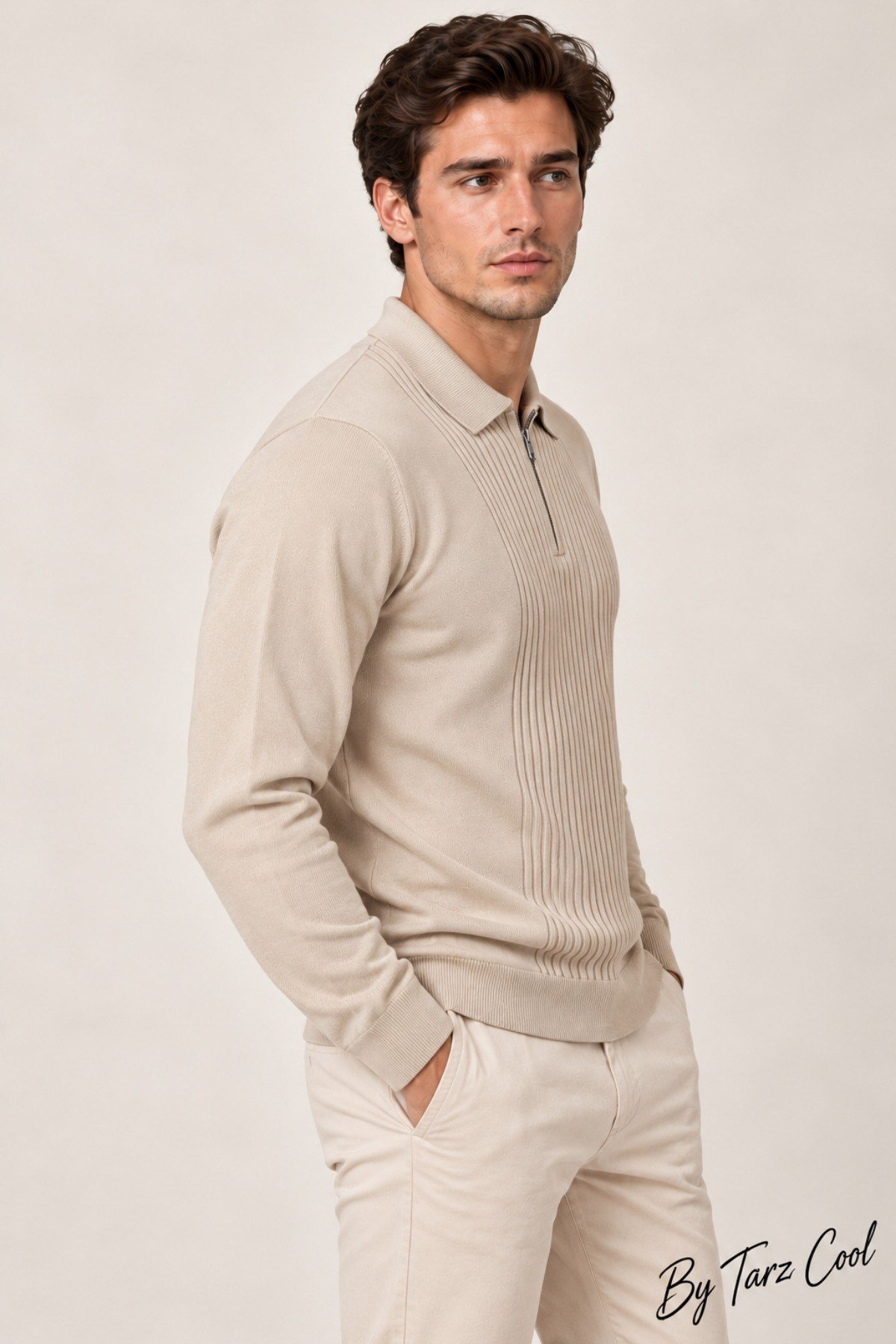 Tarz CoolKazakTRZ-2701-Lacivert-LErkek Polo Yaka Yarım Fermuarlı Önü Fitilli Slim Fit Akrilik Pamuk Triko Kazak