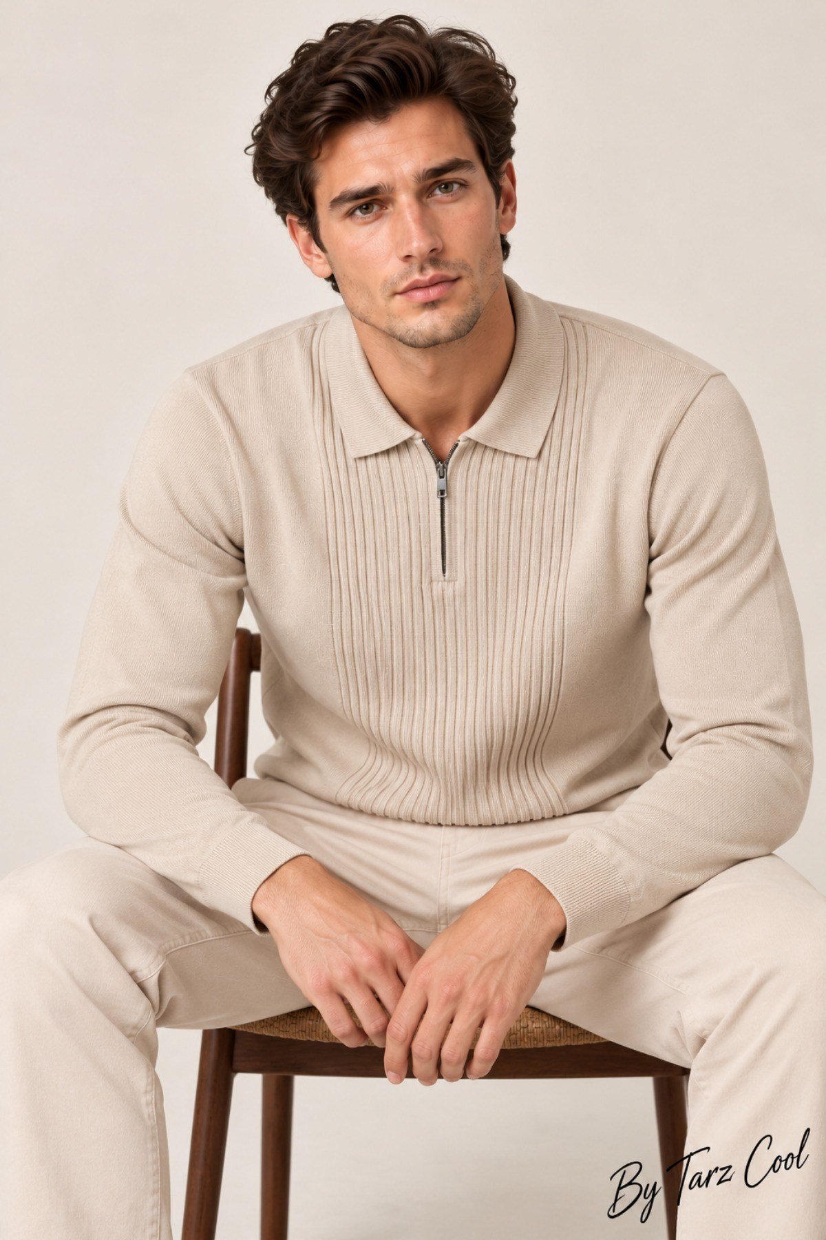 Tarz CoolKazakTRZ-2701-Lacivert-LErkek Polo Yaka Yarım Fermuarlı Önü Fitilli Slim Fit Akrilik Pamuk Triko Kazak