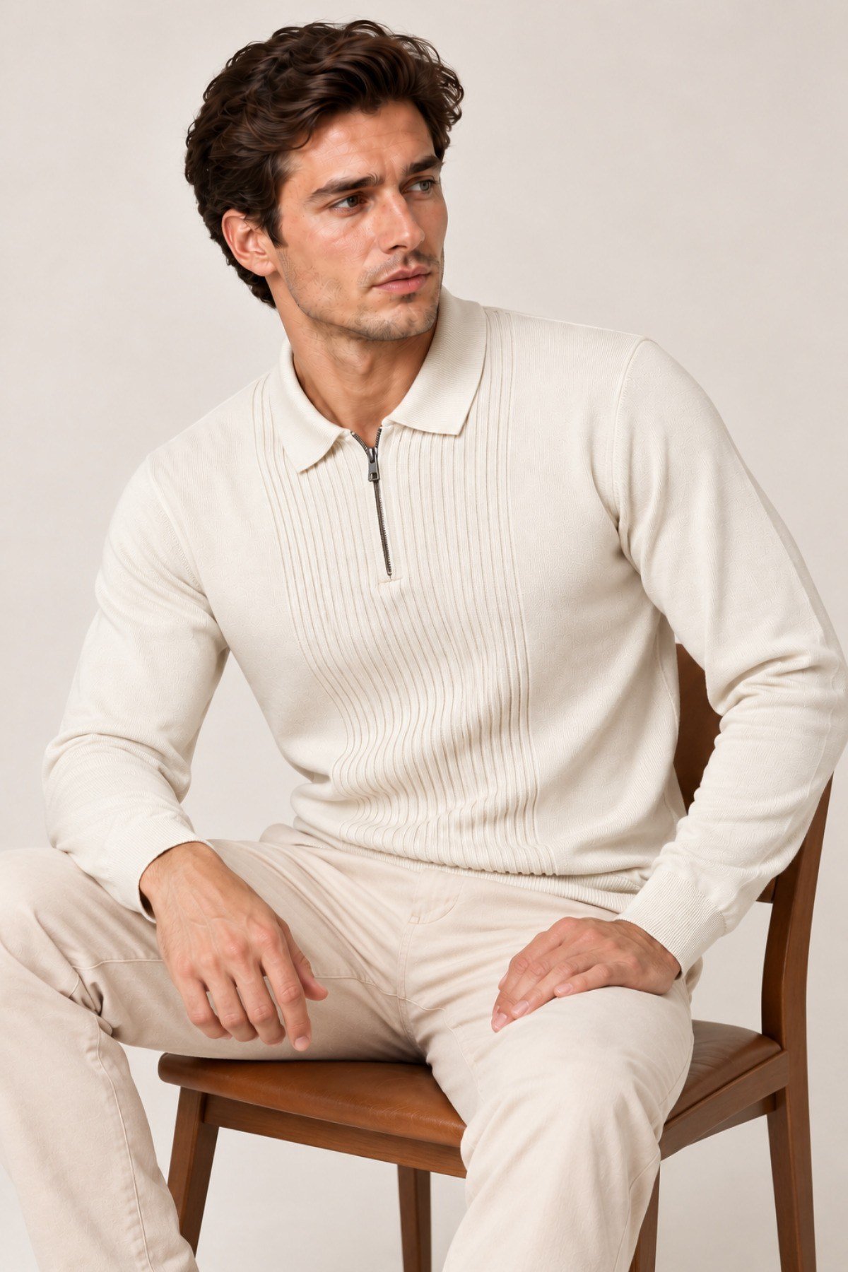 Tarz CoolKazakTRZ-2701-Lacivert-LErkek Polo Yaka Yarım Fermuarlı Önü Fitilli Slim Fit Akrilik Pamuk Triko Kazak