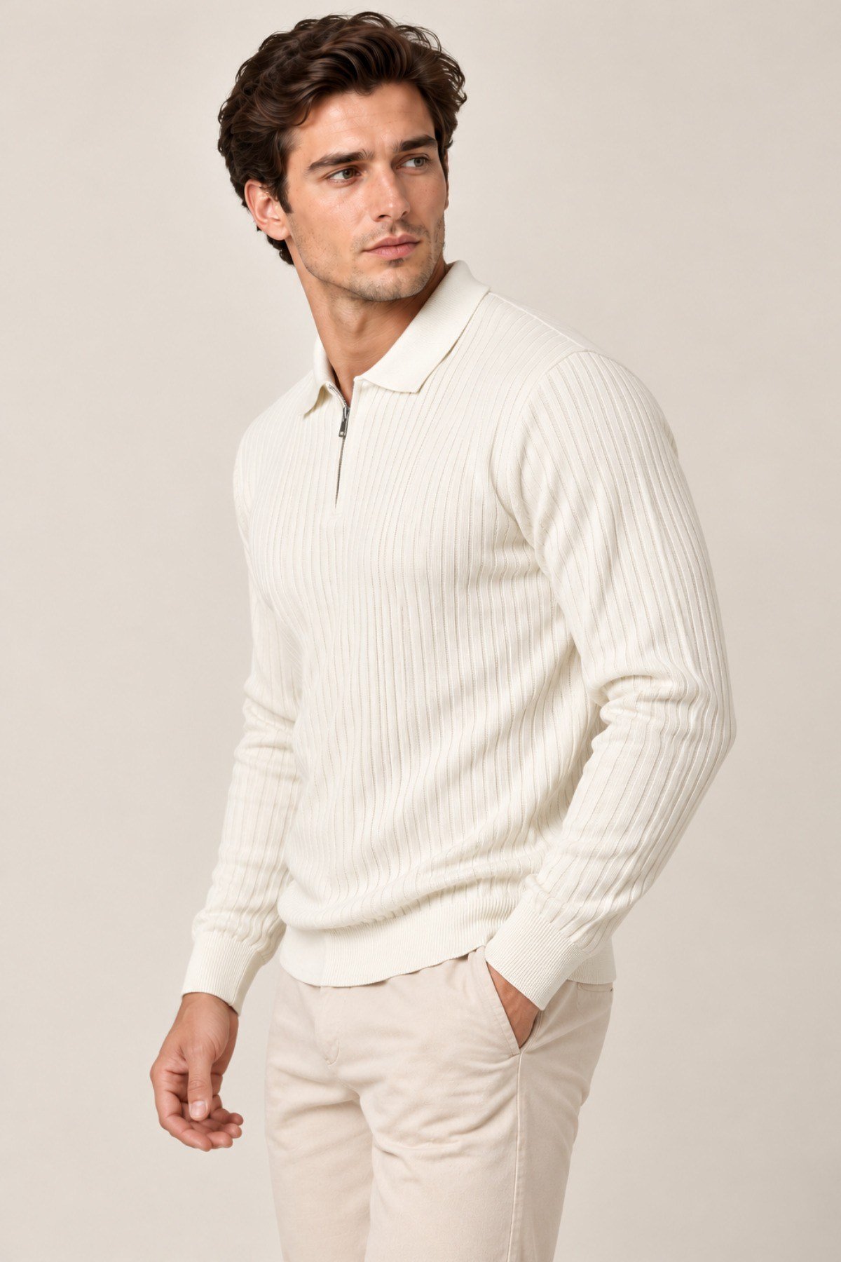Tarz CoolKazakTRZ-2701-Lacivert-LErkek Polo Yaka Yarım Fermuarlı Önü Fitilli Slim Fit Akrilik Pamuk Triko Kazak