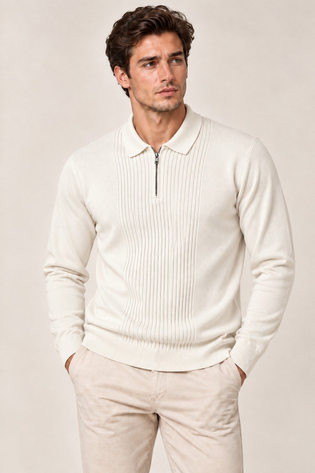 Tarz CoolKazakTRZ-2701-Lacivert-LErkek Polo Yaka Yarım Fermuarlı Önü Fitilli Slim Fit Akrilik Pamuk Triko Kazak