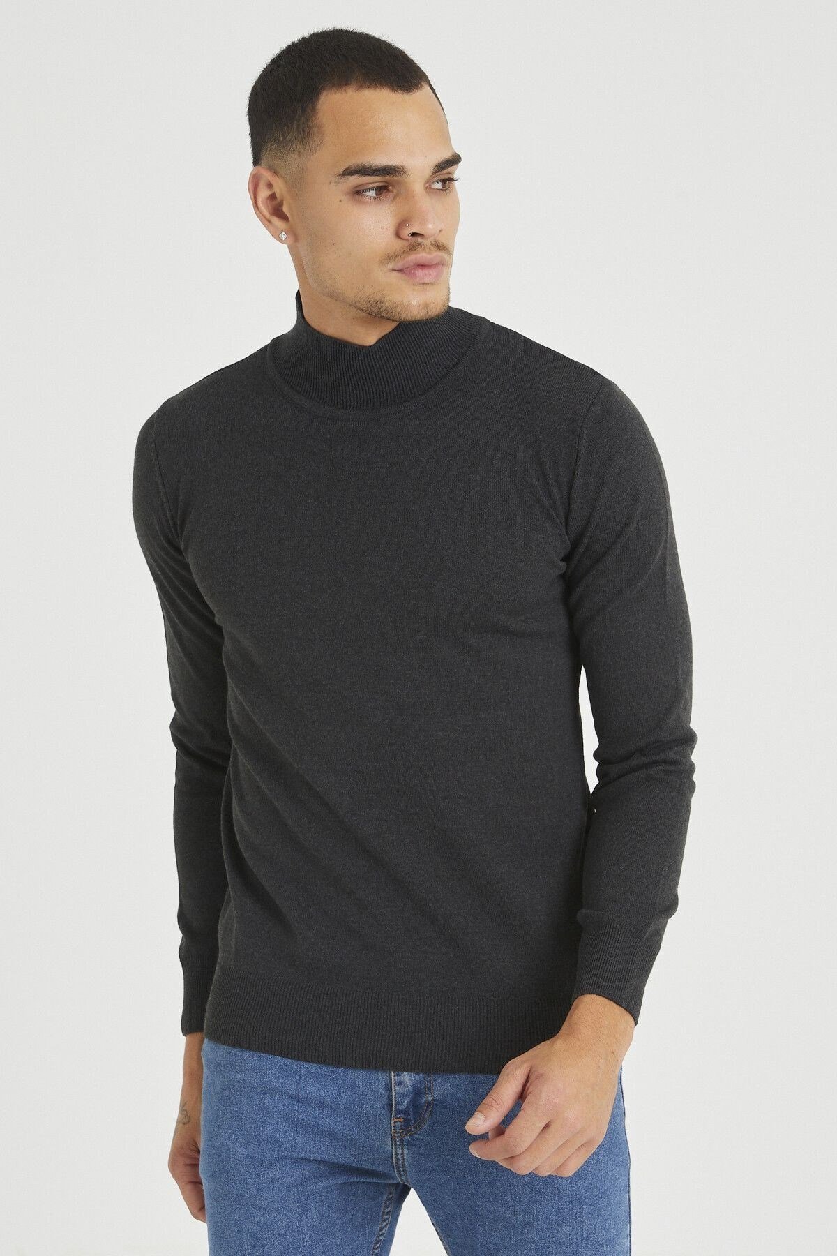 Tarz CoolKazakTRZ1633R05Erkek Slim Fit Yarım Balıkçı Yaka Akrilik-Pamuk Karışımlı Basic Triko Kazak