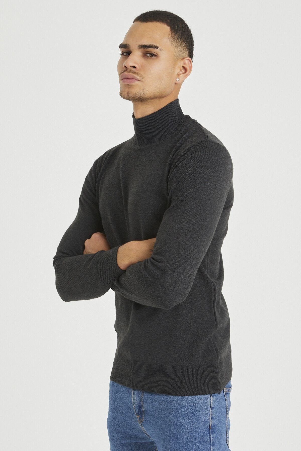 Tarz CoolKazakTRZ1633R05Erkek Slim Fit Yarım Balıkçı Yaka Akrilik-Pamuk Karışımlı Basic Triko Kazak