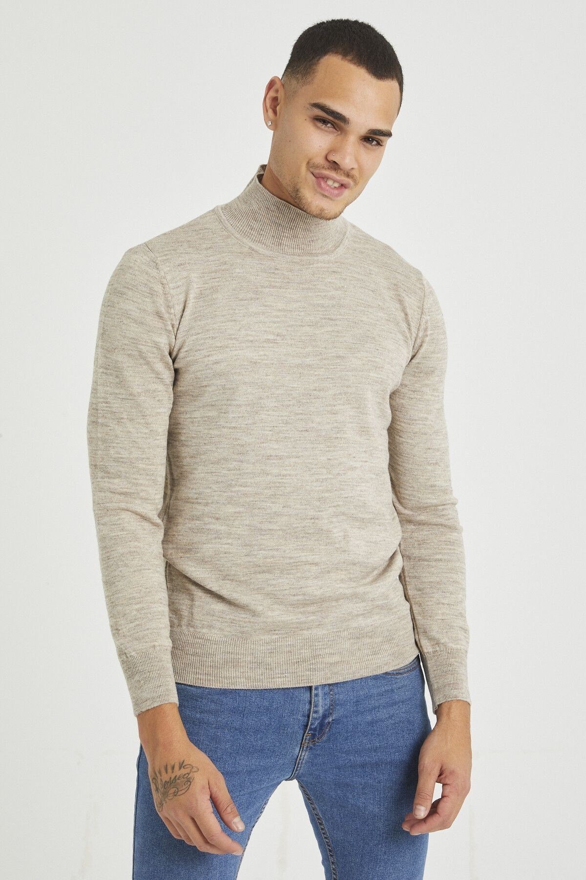 Tarz CoolKazakTRZ1633R05Erkek Slim Fit Yarım Balıkçı Yaka Akrilik-Pamuk Karışımlı Basic Triko Kazak