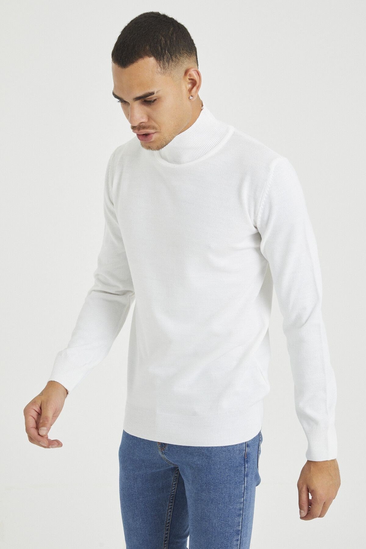 Tarz CoolKazakTRZ1633R05Erkek Slim Fit Yarım Balıkçı Yaka Akrilik-Pamuk Karışımlı Basic Triko Kazak