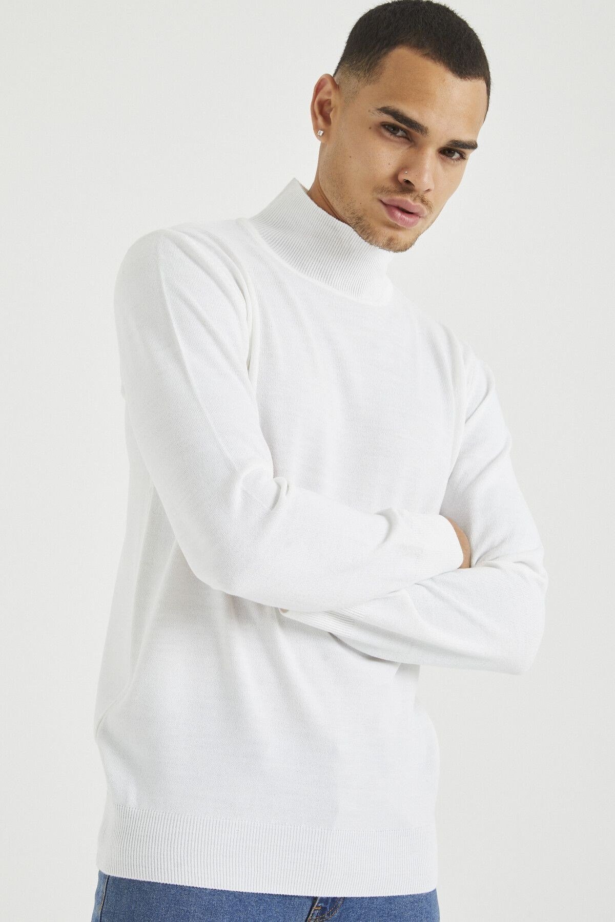 Tarz CoolKazakTRZ1633R05Erkek Slim Fit Yarım Balıkçı Yaka Akrilik-Pamuk Karışımlı Basic Triko Kazak