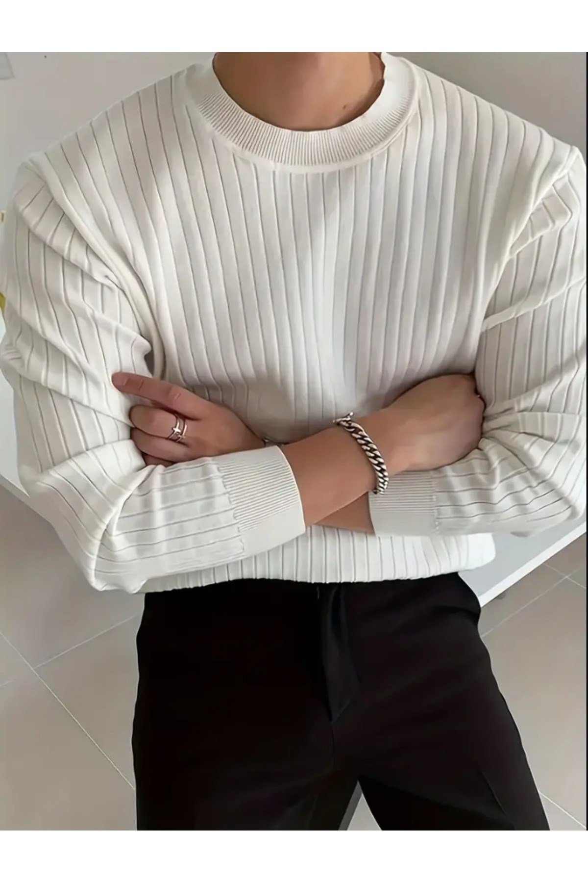 Tarz CoolKazakTRZ18194R02-3Erkek Bisiklet Yaka Slim Fit Triko Kazak