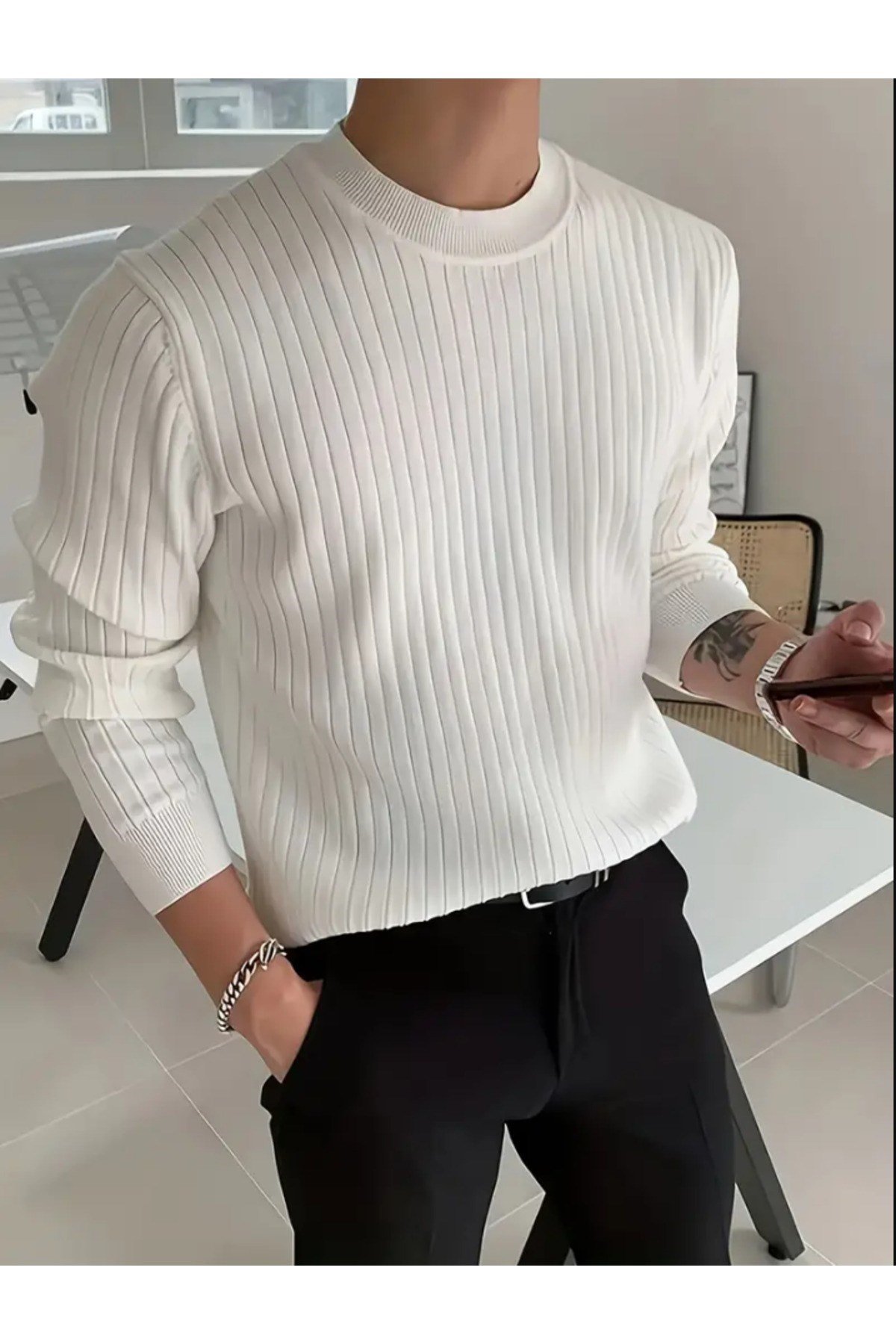 Tarz CoolKazakTRZ18194R02-3Erkek Bisiklet Yaka Slim Fit Triko Kazak
