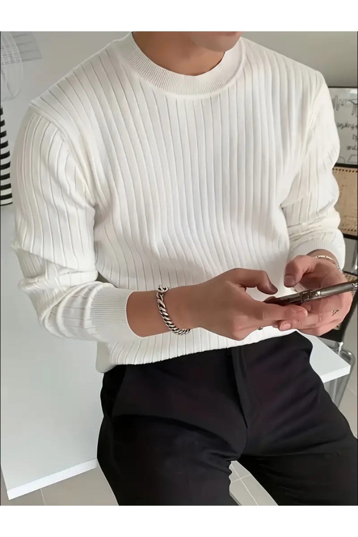 Tarz CoolKazakTRZ18194R02-3Erkek Bisiklet Yaka Slim Fit Triko Kazak
