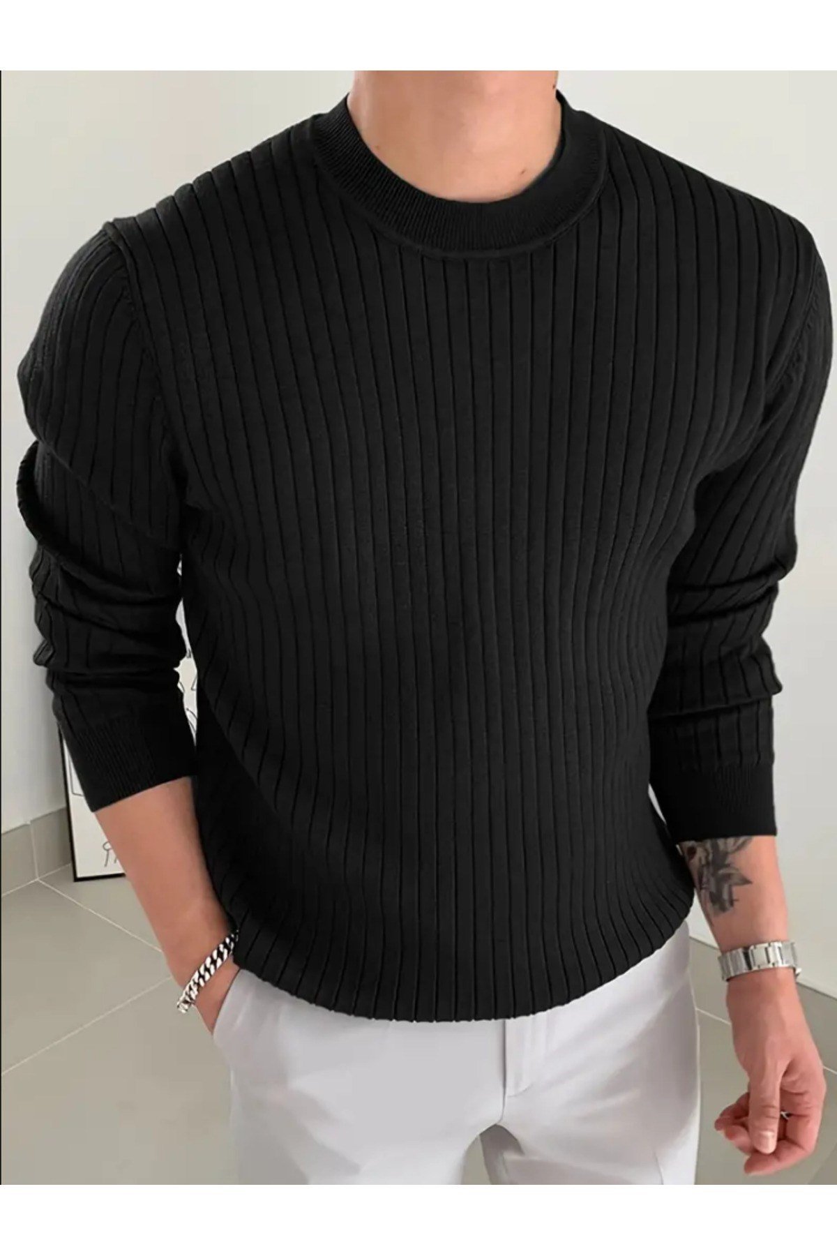 Tarz CoolKazakTRZ18194R02-3Erkek Bisiklet Yaka Slim Fit Triko Kazak