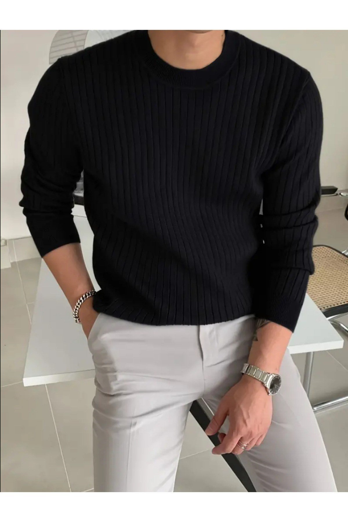 Tarz CoolKazakTRZ18194R02-3Erkek Bisiklet Yaka Slim Fit Triko Kazak
