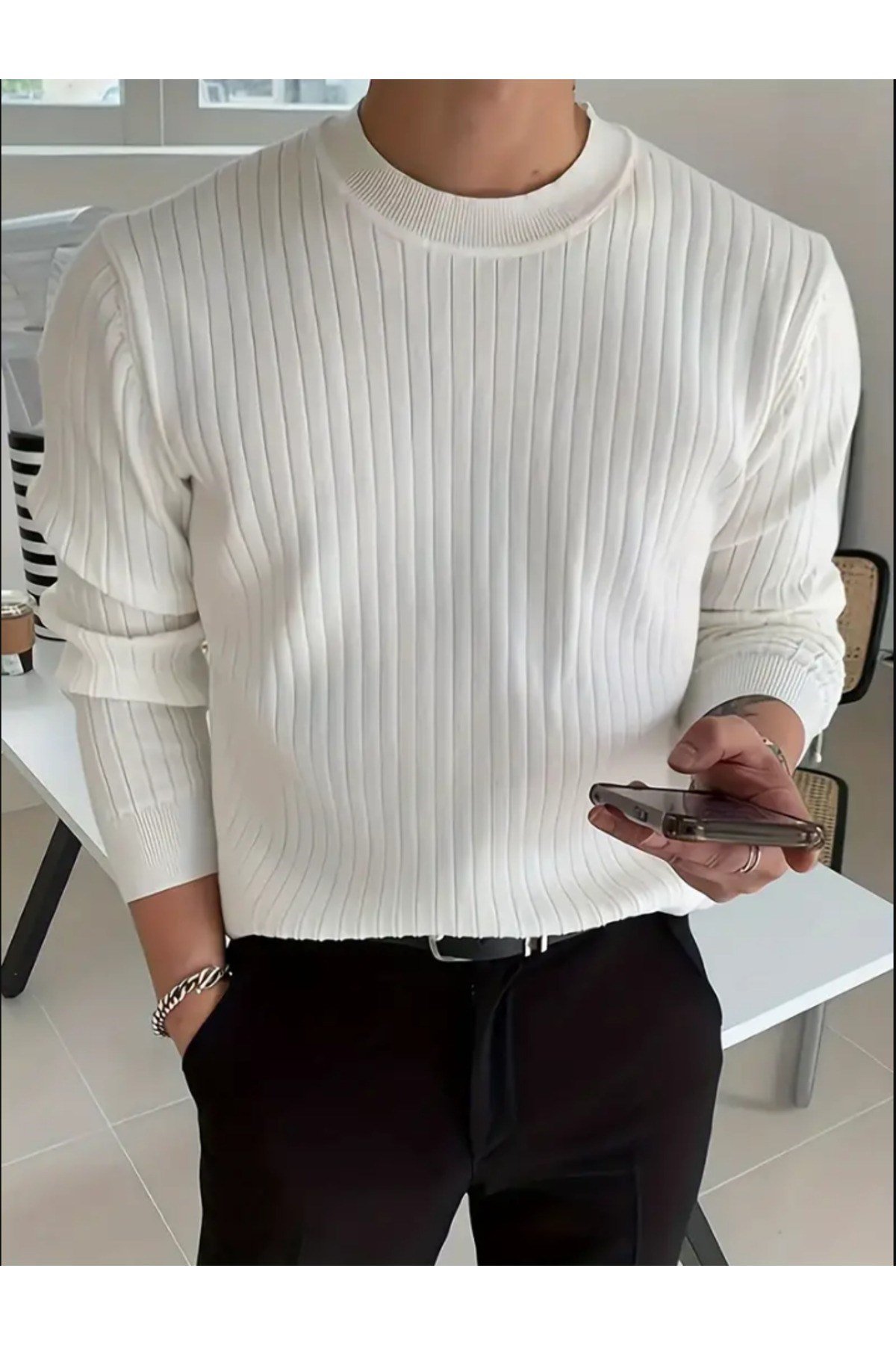 Tarz CoolKazakTRZ18194R02-3Erkek Bisiklet Yaka Slim Fit Triko Kazak