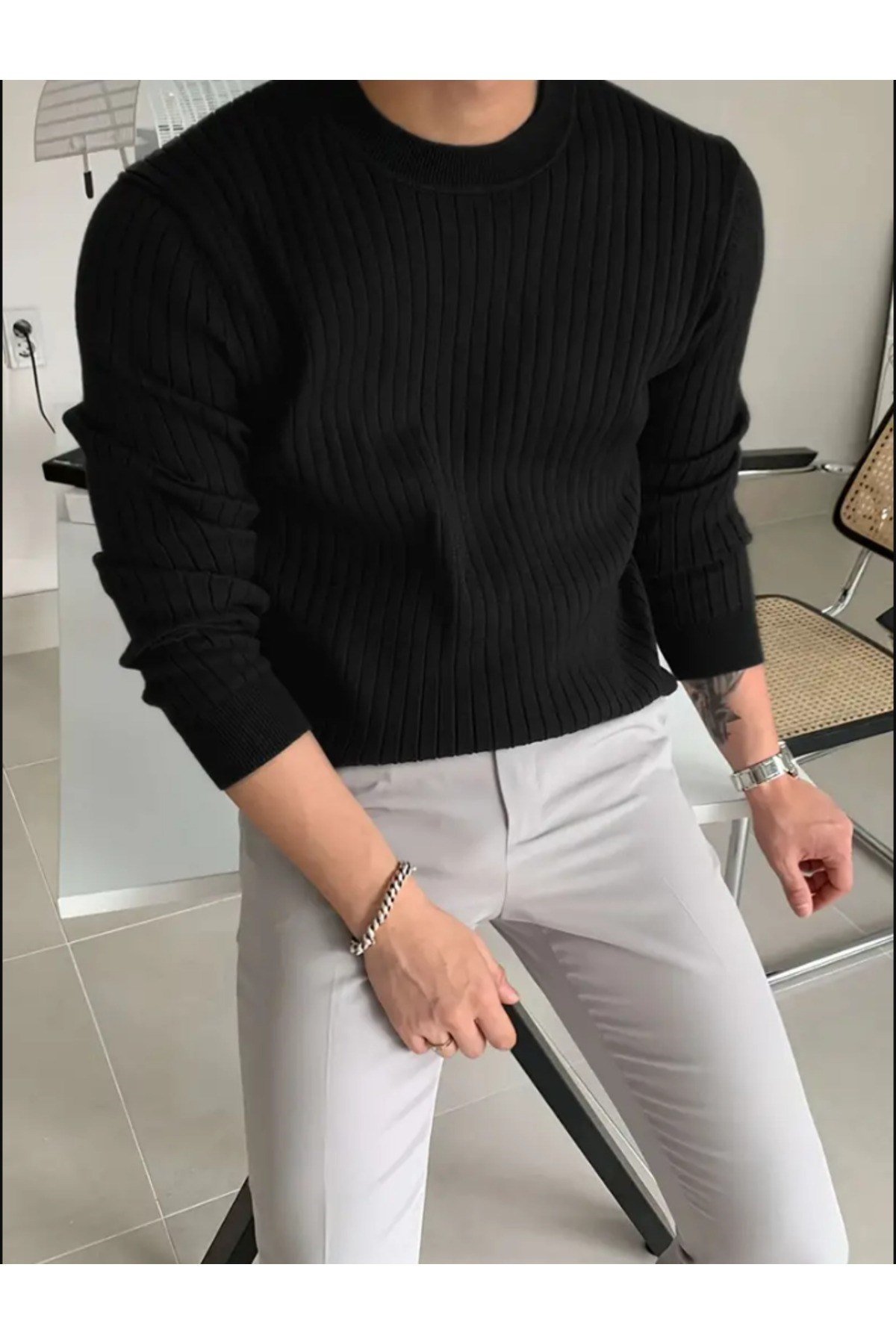 Tarz CoolKazakTRZ18194R02-3Erkek Bisiklet Yaka Slim Fit Triko Kazak