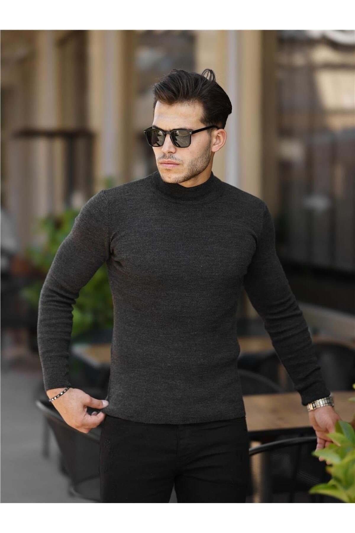 Tarz CoolKazakTRZ19158-M4-R9Erkek Slim Fit Yarım Balıkçı Fitilli Triko Kazak