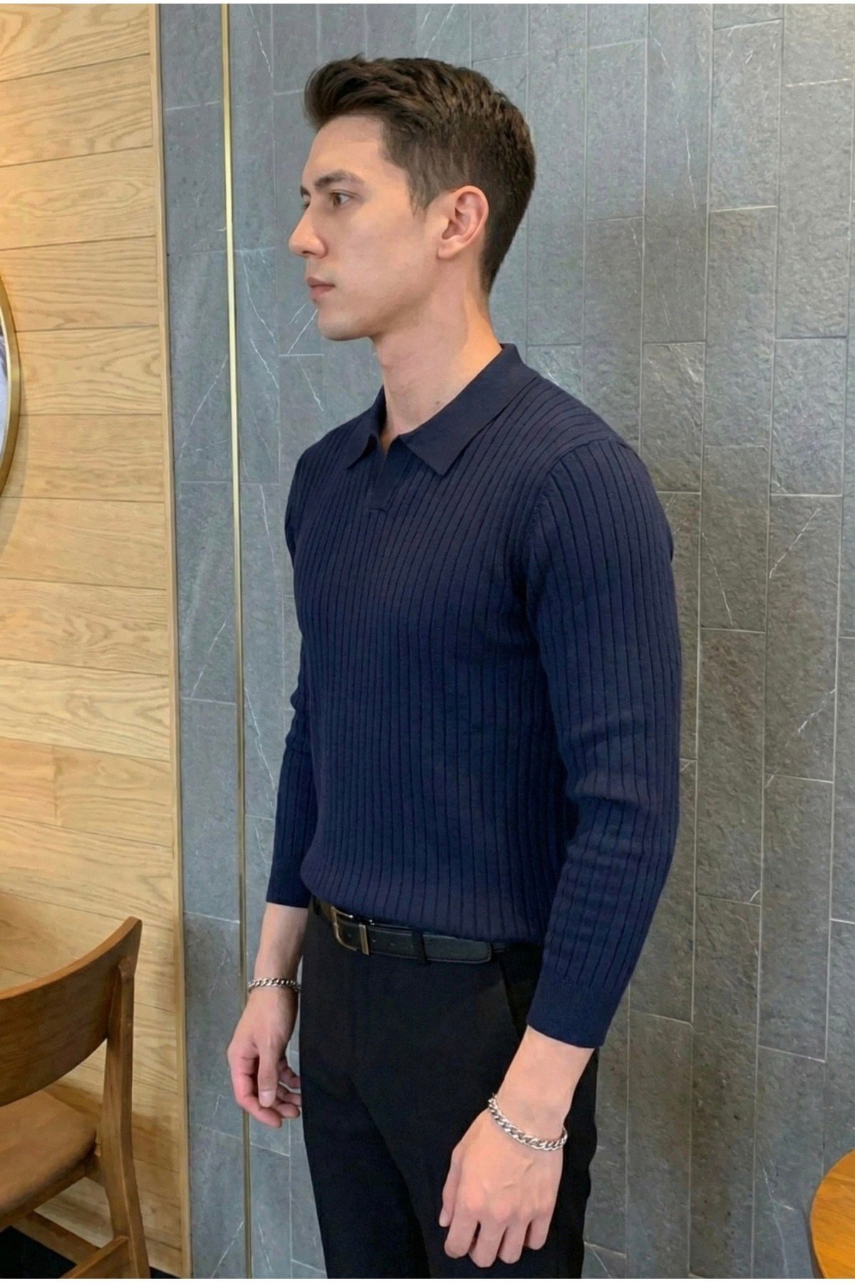 Tarz CoolKazakTRZ19168R03Erkek Polo Yaka Fitilli Triko Kazak