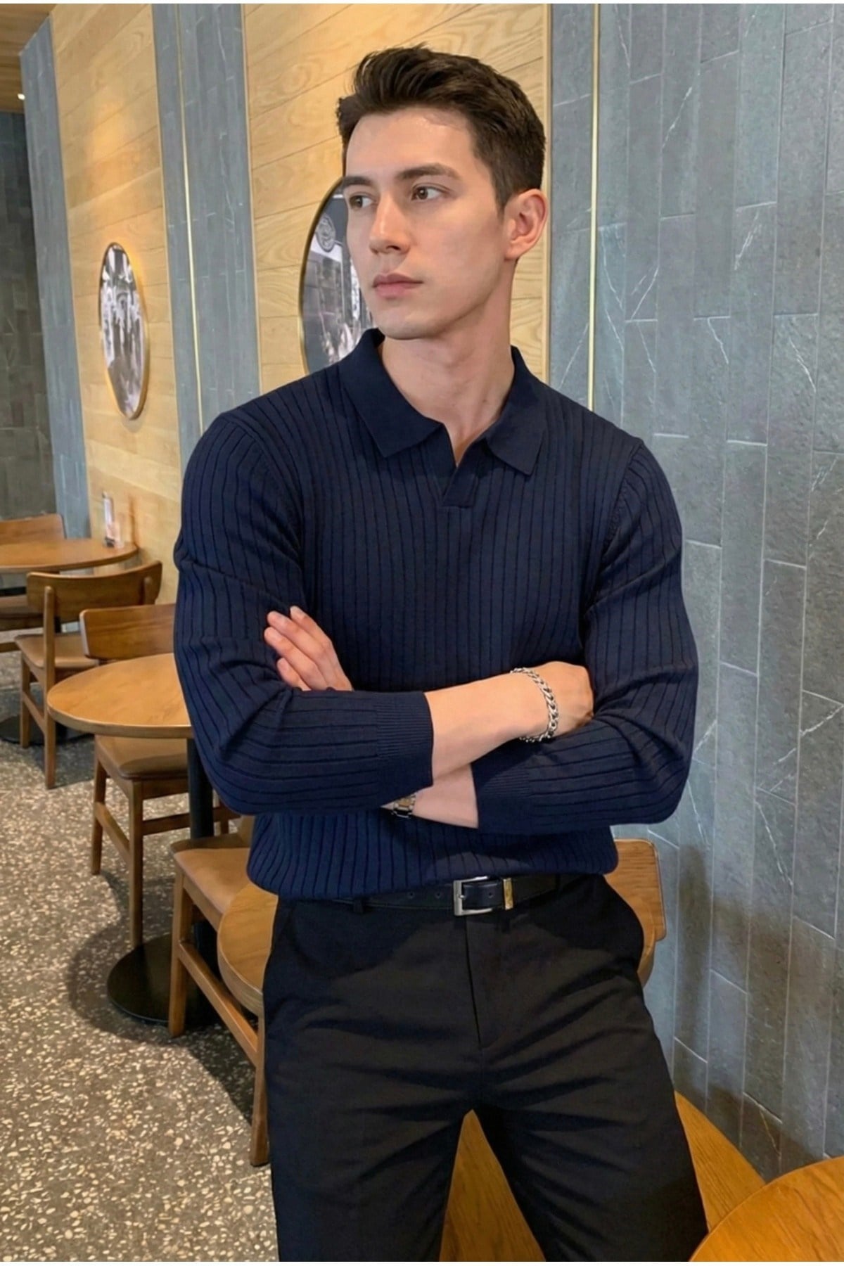 Tarz CoolKazakTRZ19168R03Erkek Polo Yaka Fitilli Triko Kazak