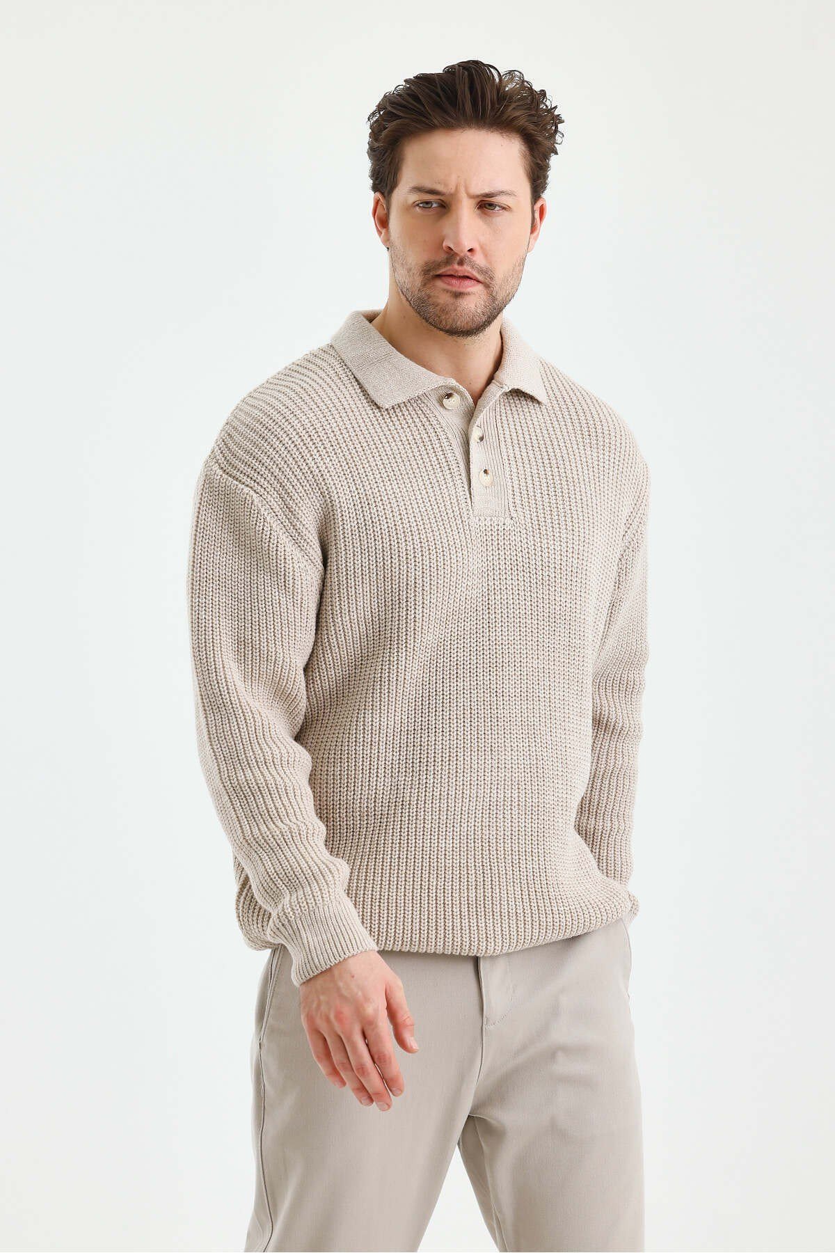 Tarz CoolKazakTRZ19186R02-3Erkek Düğmeli Regular Polo Yaka Triko Kazak