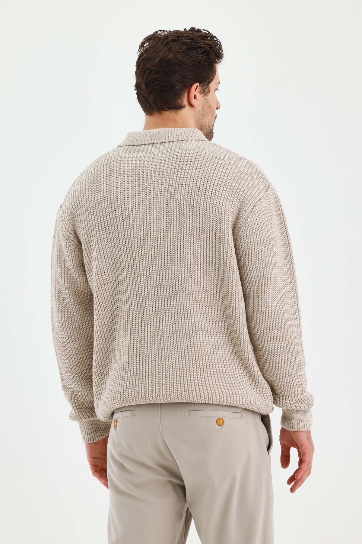 Tarz CoolKazakTRZ19186R02-3Erkek Düğmeli Regular Polo Yaka Triko Kazak
