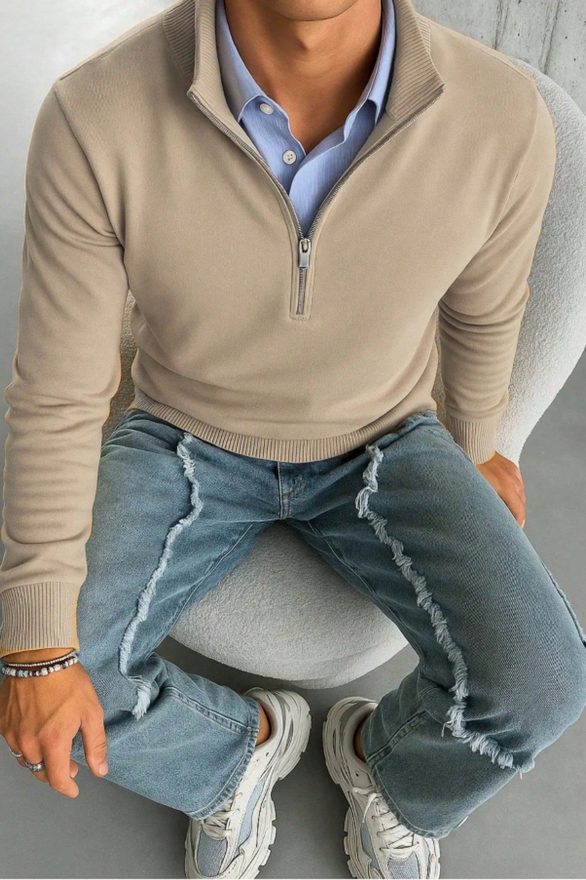 Tarz CoolKazakTRZ2028R01Erkek Regular Fit Yarım Pat Fermuarlı Yaka Triko Kazak