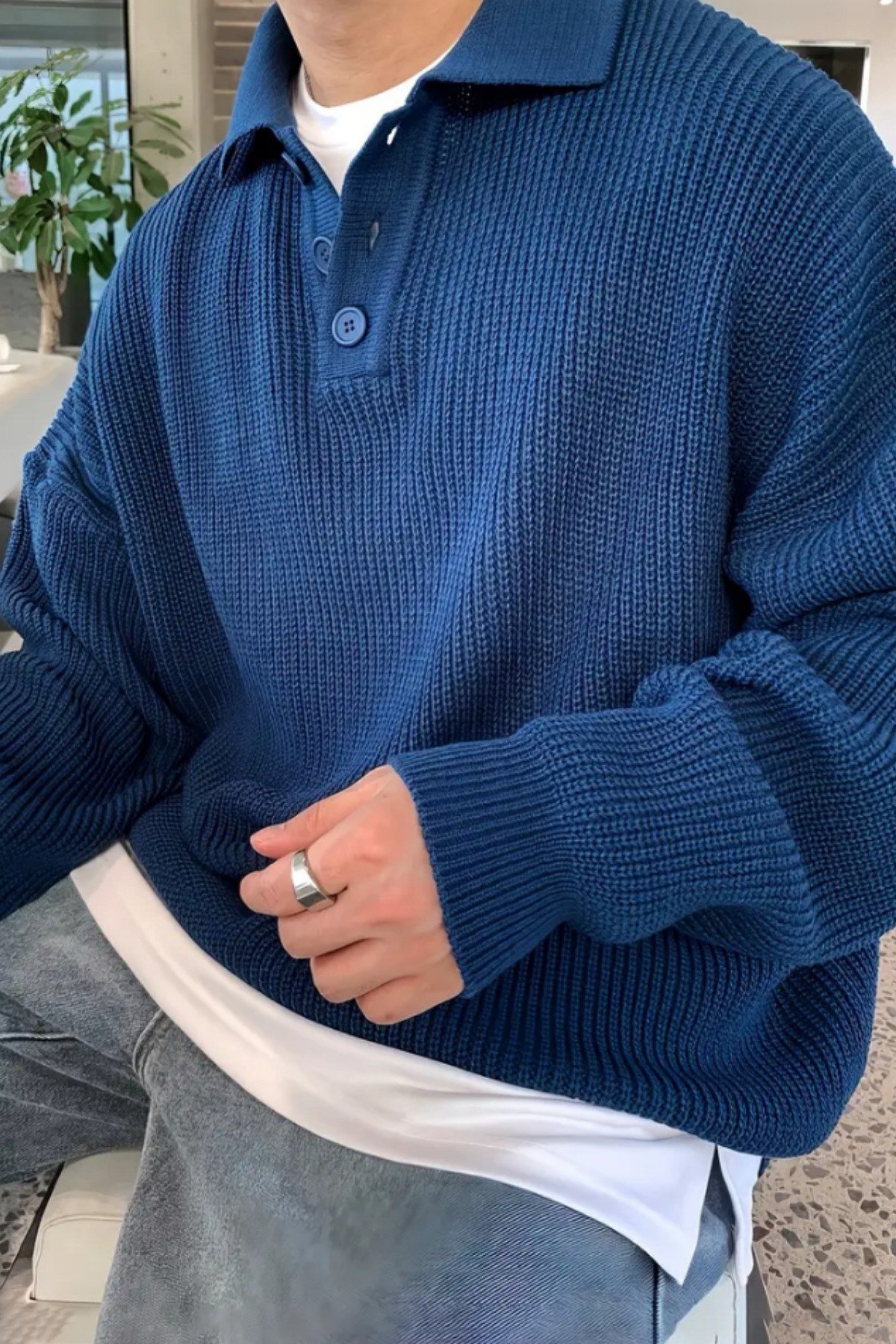 Tarz CoolKazakTRZ25199R02Erkek Düğmeli Regular Polo Yaka Triko Kazak